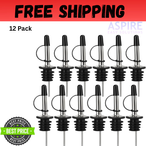 12 Pack Liquor Pour Spout, Stainless Steel Classic Bottle Pourers with Rubber Du