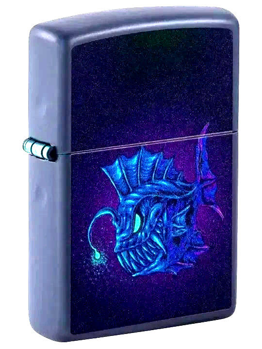 Navy Blue Black Light Evil Fish Zippo Lighter