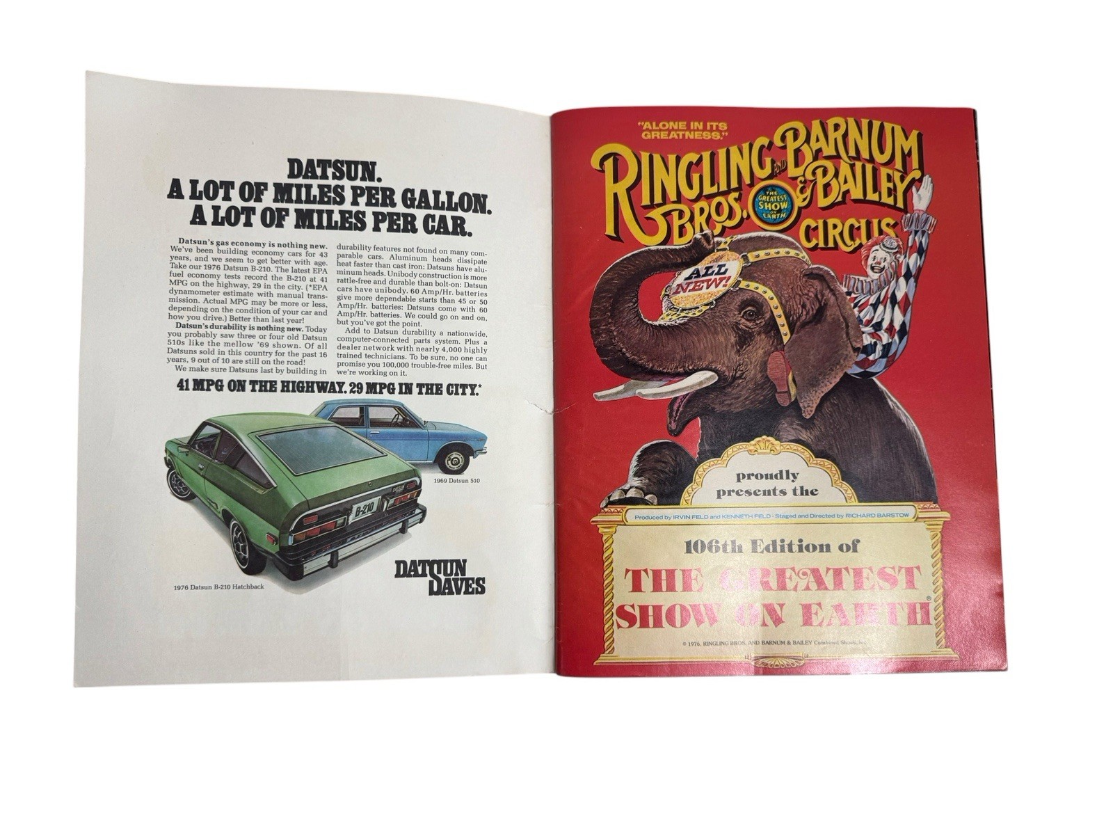 ‘76 Ringling Bros Barnum Bailey Circus 106th Souvenir Program w/ Fold-Out Poster