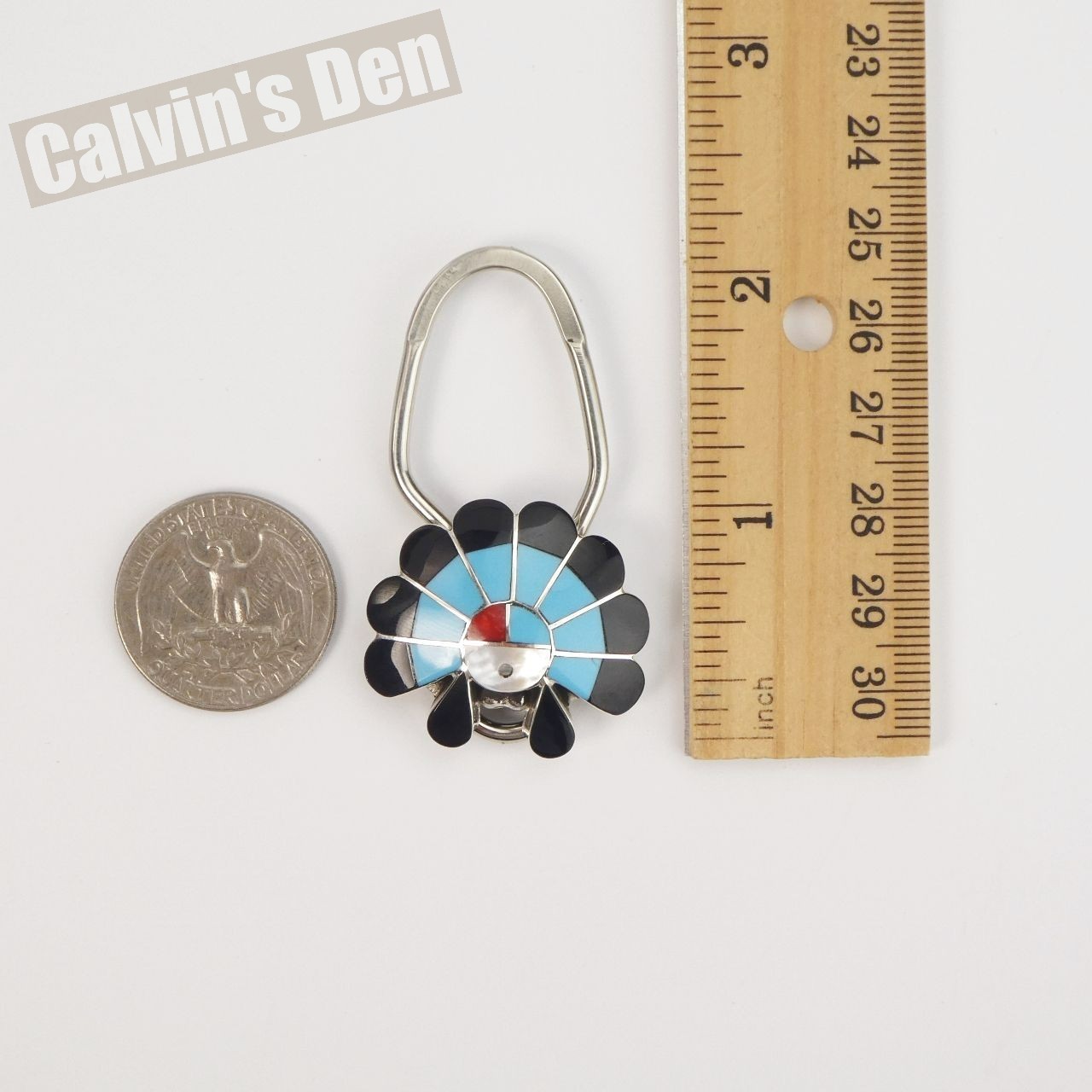 Zuni Sunface Keyring Sterling Silver Multi-Stone Inlay Frederick & Denise Suitza