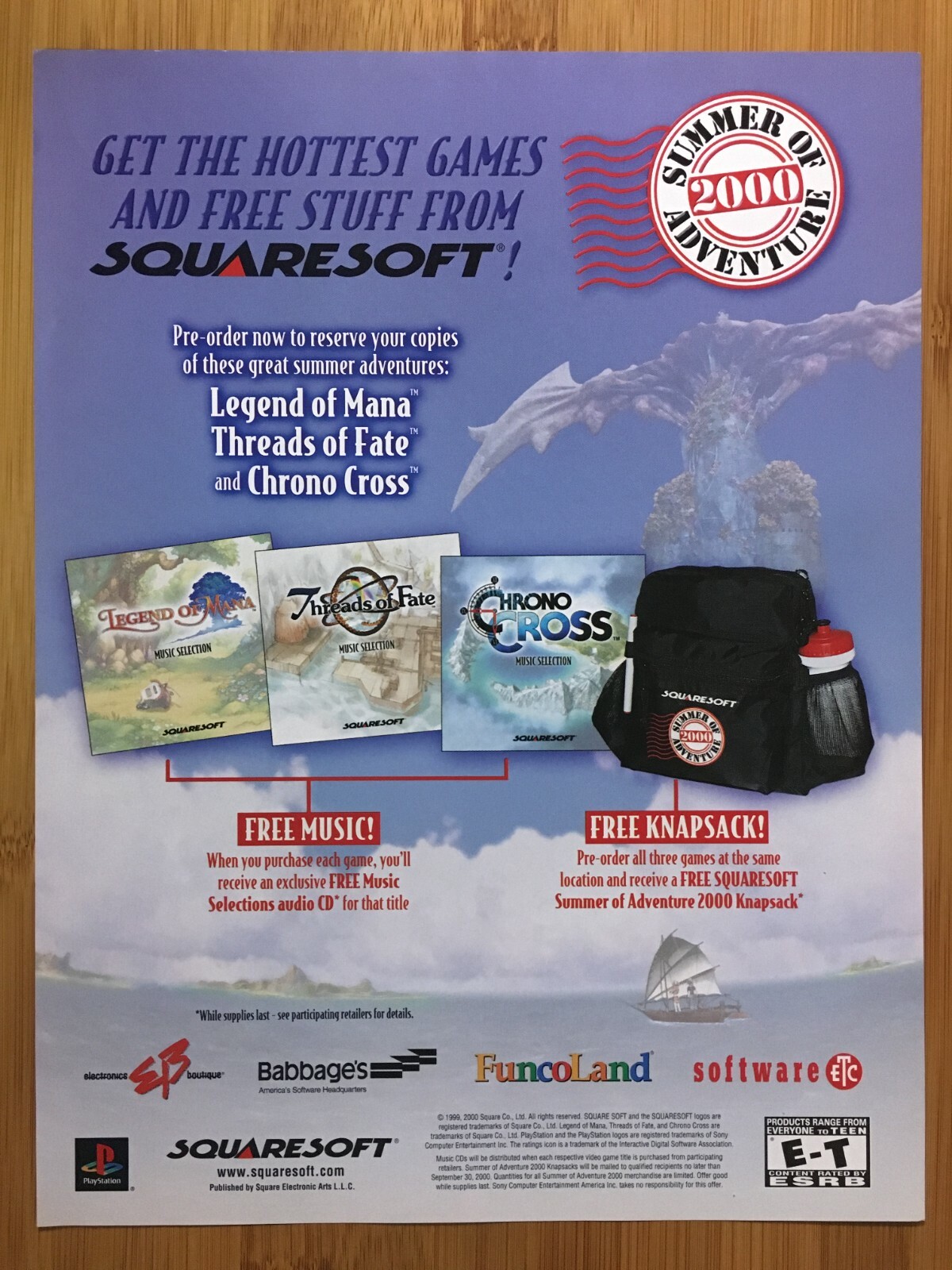 2000 Squaresoft Print Ad/Poster Legend of Mana Threads of Fate Chrono Cross Art