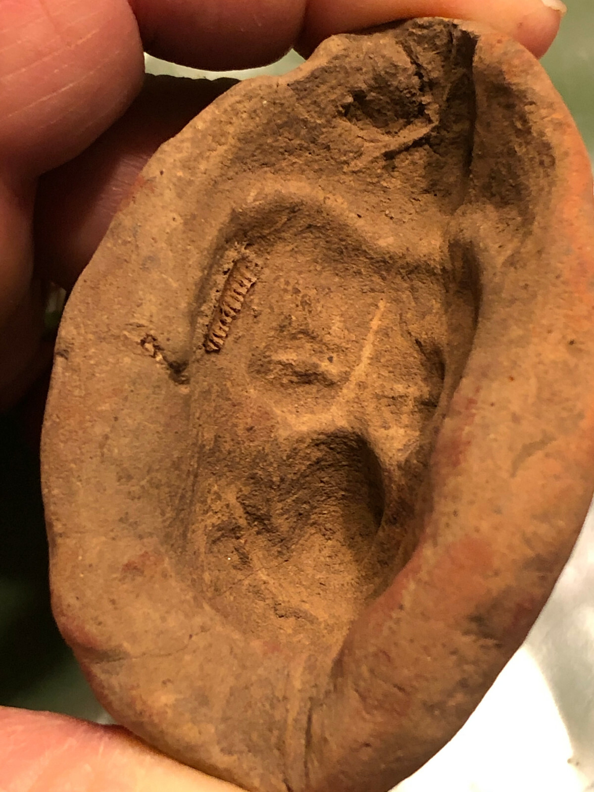 PRE COLUMBIAN MAYAN CLAY MOLD OF BABY OR BAT OVER 1,000-2.000 YRS.OLD 2.75″