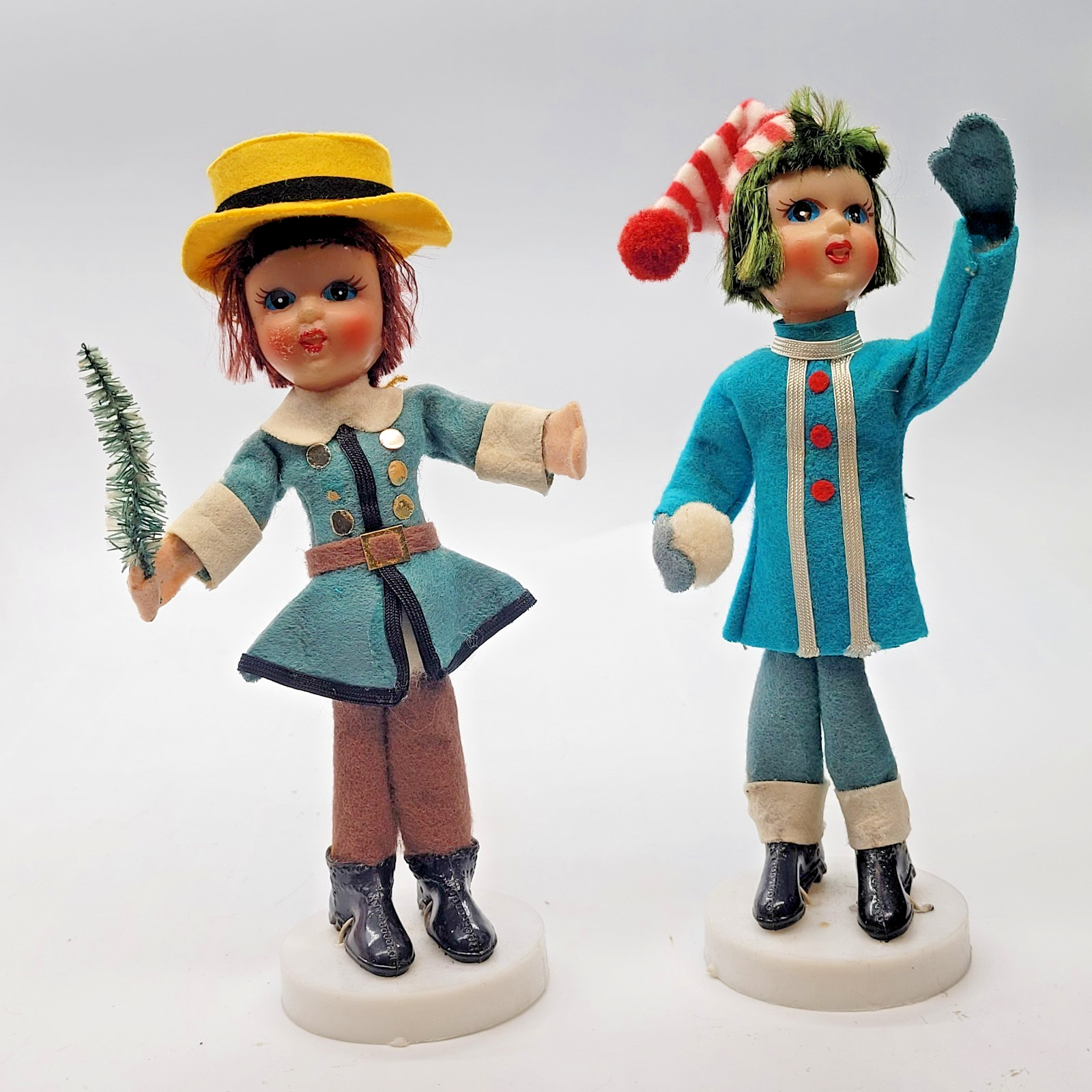 Vtg 1960s Christmas Figures Felt Plastic Japan Snowball Caroler Bottle Brush Tre