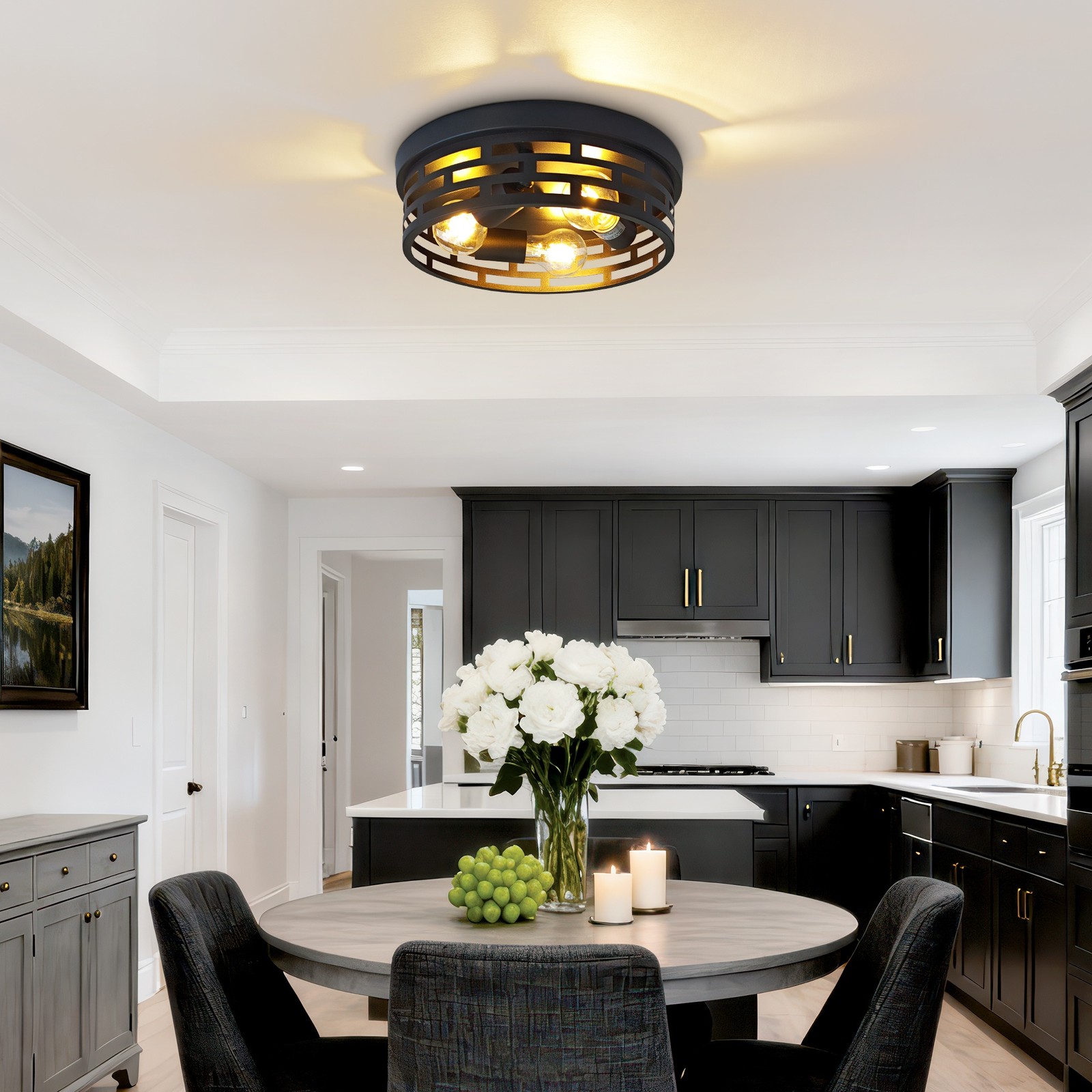 2-Pack 12.6″ Black Flush Mount Ceiling Light for Bedroom Kitchen Living Room