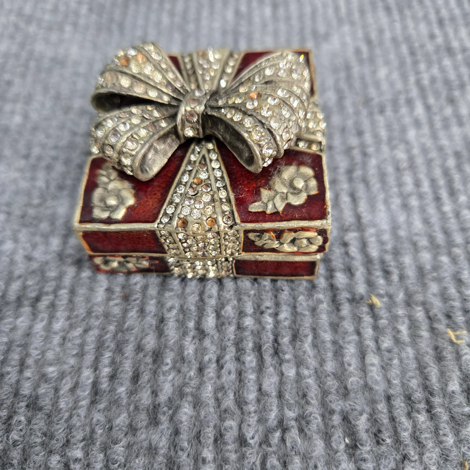 Jeweled Bow Gift Box Maroon Red Trinket Box
