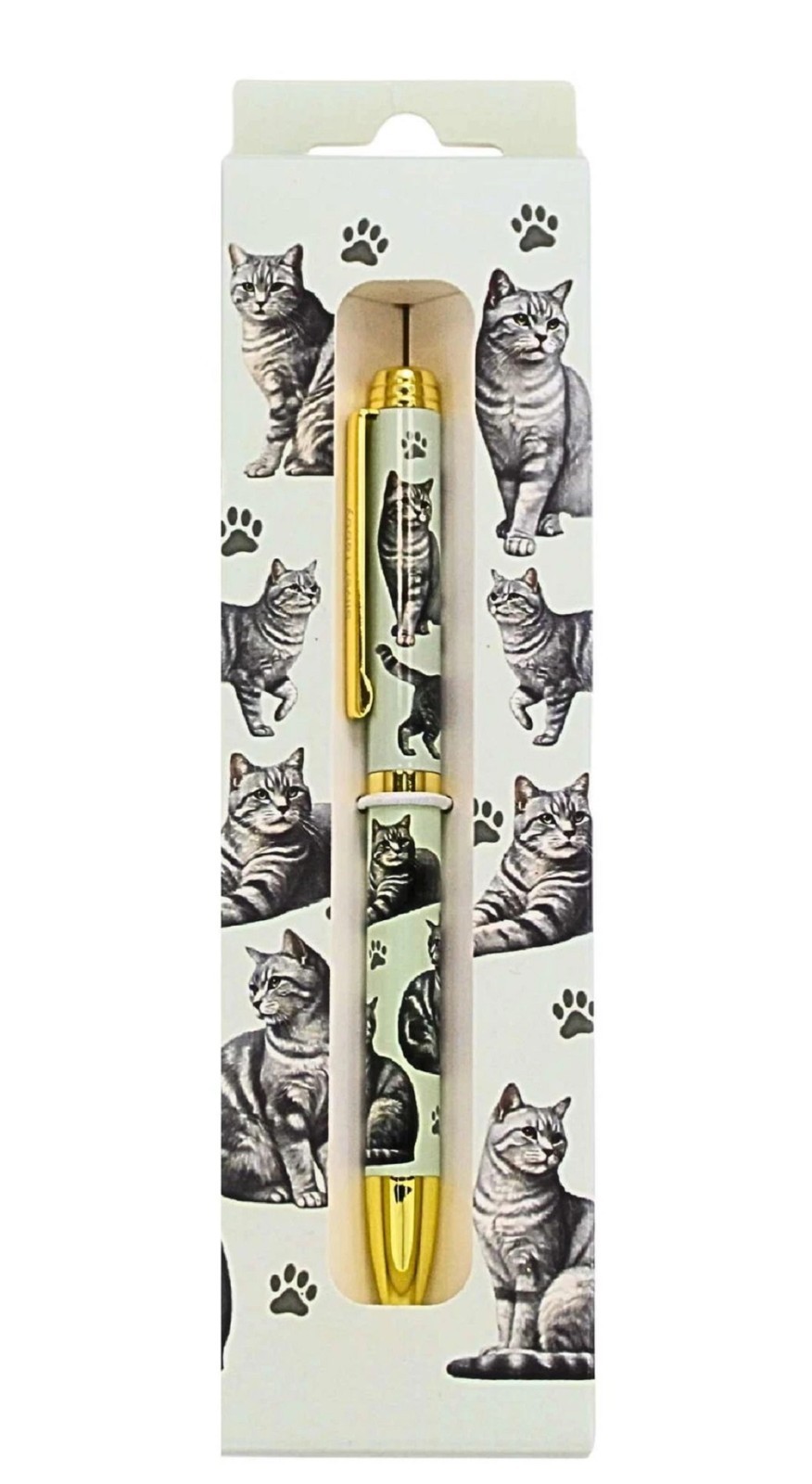 Silver Tabby Cat Ball Point Pen w/Shirt Clip-Gift Boxed by E&S Pets 5 1/2″