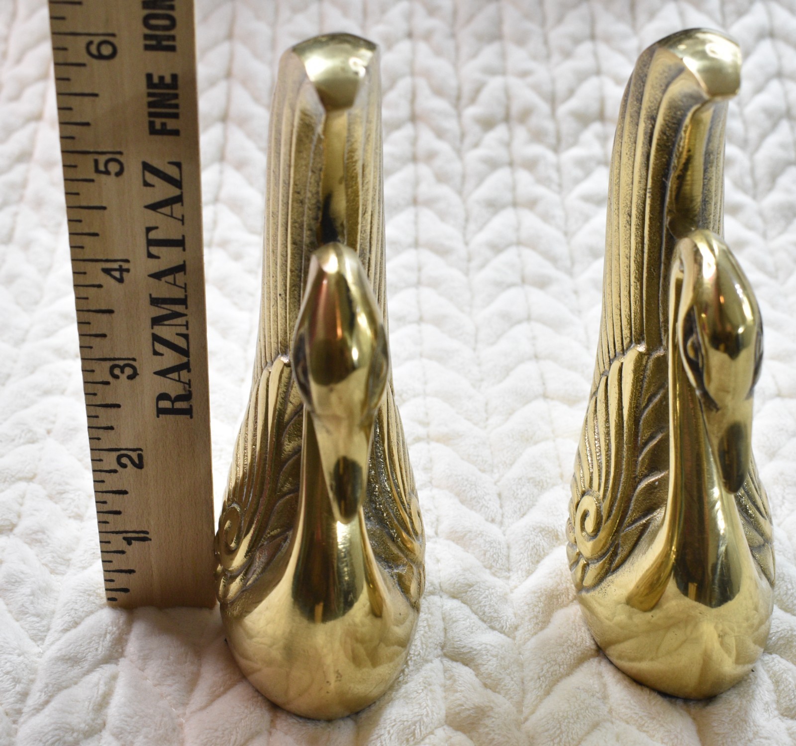 Vintage MCM Swan Book Ends Solid Brass Art Deco Style 6.5 inch Heavy Made Korea