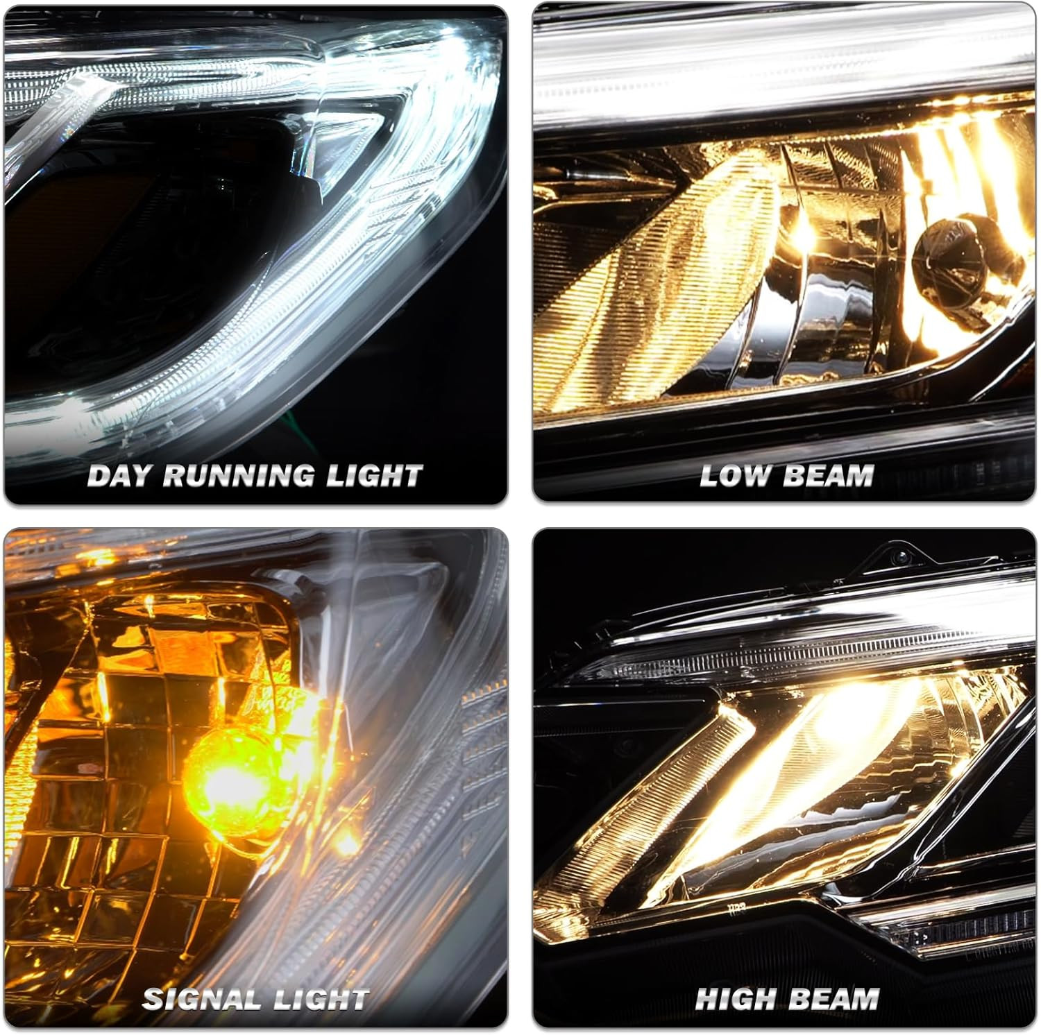 -For 2015 2016 Honda CRV [Halogen Type W/Led DRL] Headlight Assembly | Black Amb