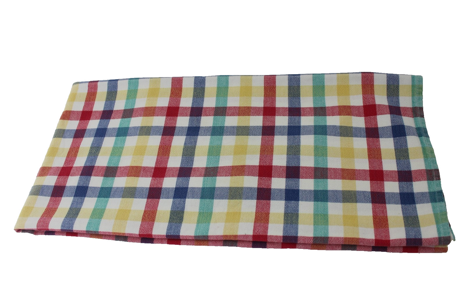 Vtg Primary Plaid Tablecloth 100% Cotton Oval Multicolored Checkered Grid 54×74