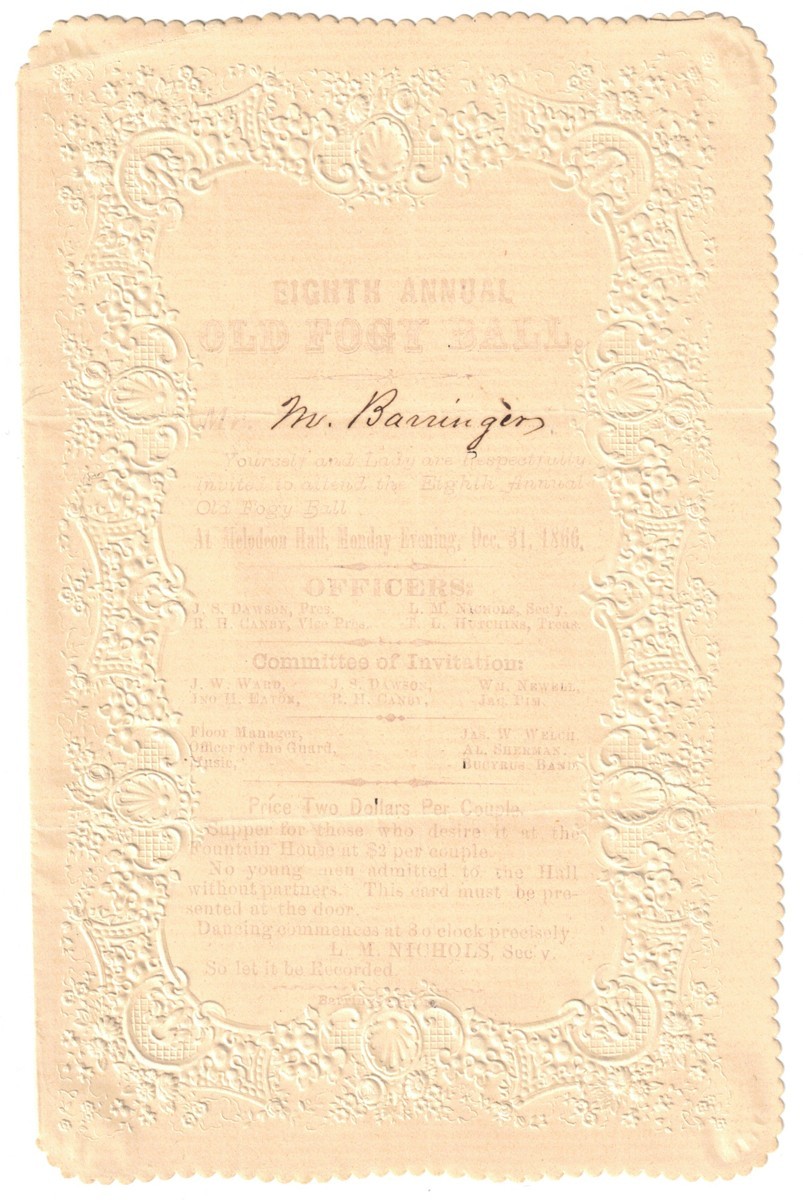 Four Ball Invitations, 1866-1868, Bellefontaine, Ohio