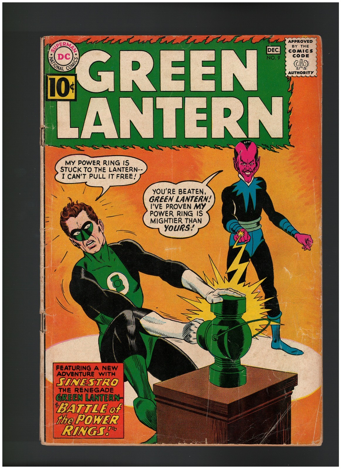 GREEN LANTERN # 9 ( 1961 ) 1ST JORDAN BROTHERS 1ST SINESTRO COVER DC LOW GRADE