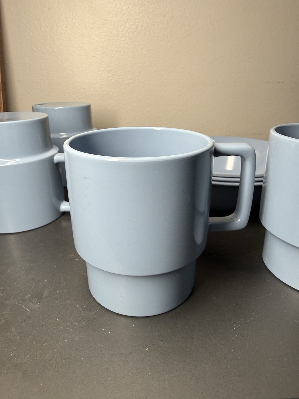 Texas Ware 5.5″ Denim Blue Bowls A2 MCM Melamine Berry & Stackable Coffee Mugs