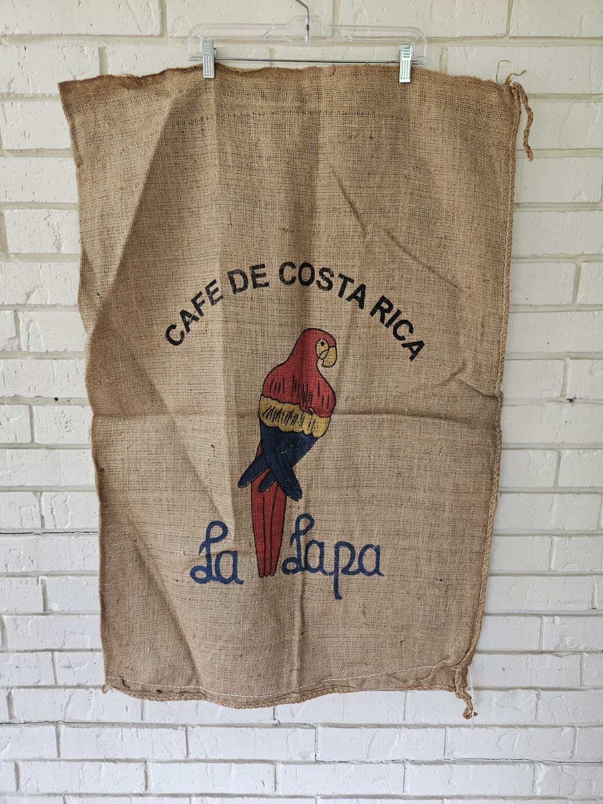 Vintage Cafe De Costa Rica Large (28×40) Burlap Jute Bag “La Lapa” Parrot!