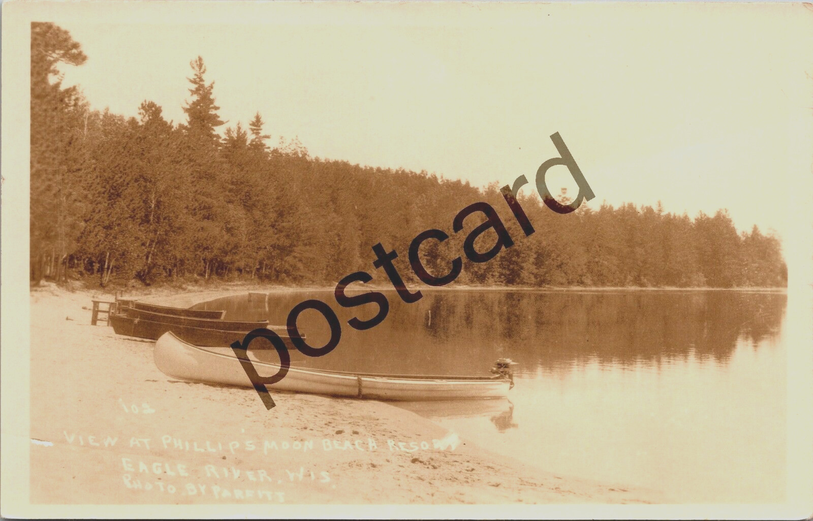PHILLIP’S MOON BEACH RESORT, Eagle River WI, Parfitt RPPC postcard j275