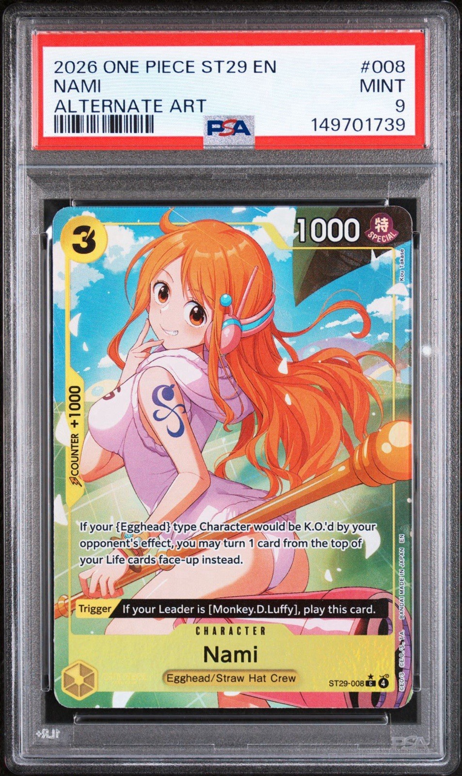 2026 ONE PIECE STARTER DECK ST29-EGGHEAD ALT ART #008 NAMI PSA 9