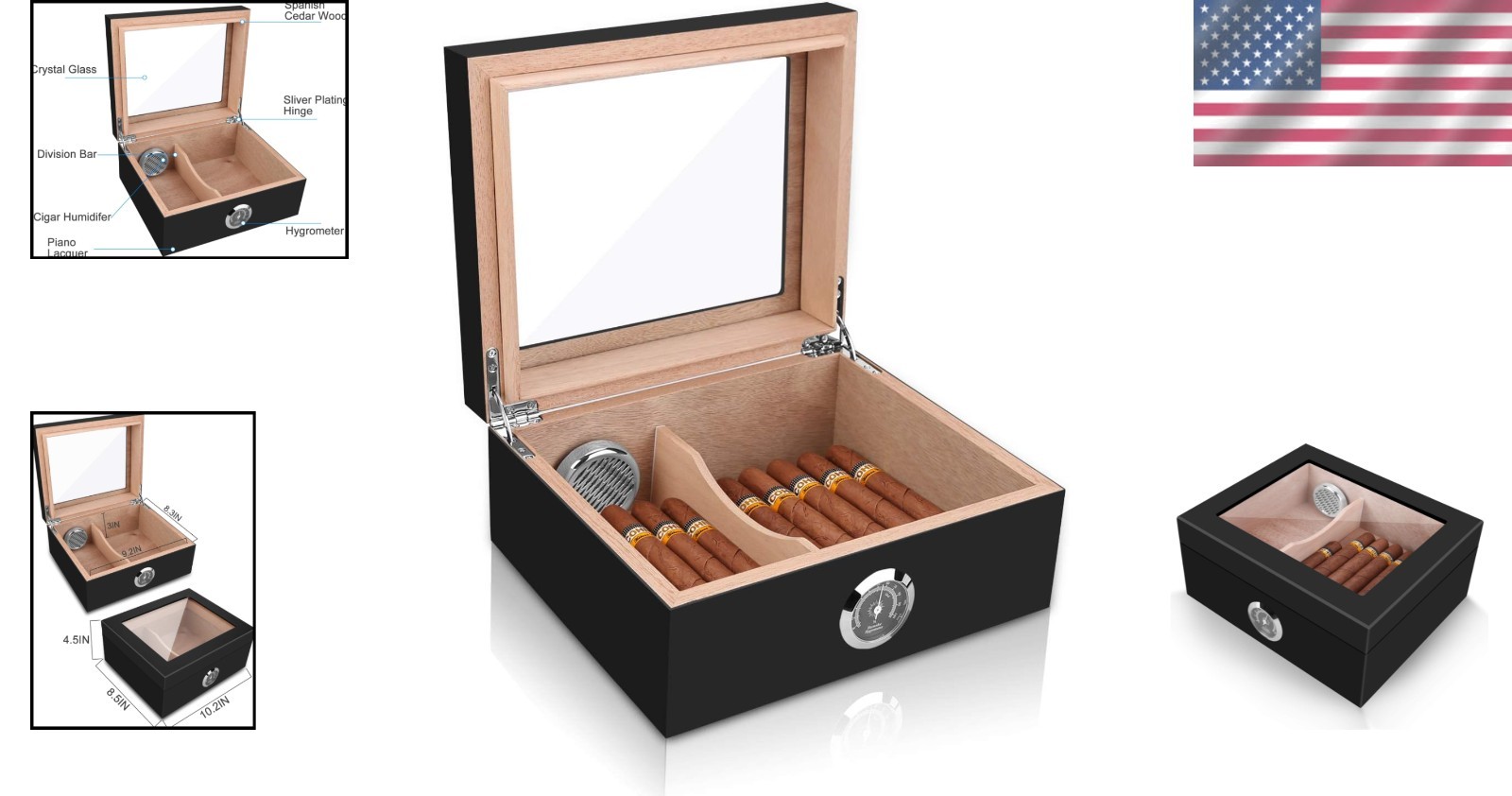 Deluxe Spanish Cedar Cigar Humidor with Lift-off Lid & Hygrometer – 25-50 Count