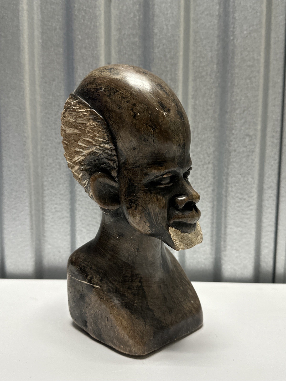 African Soapstone Sculpture Male Bust Carved.