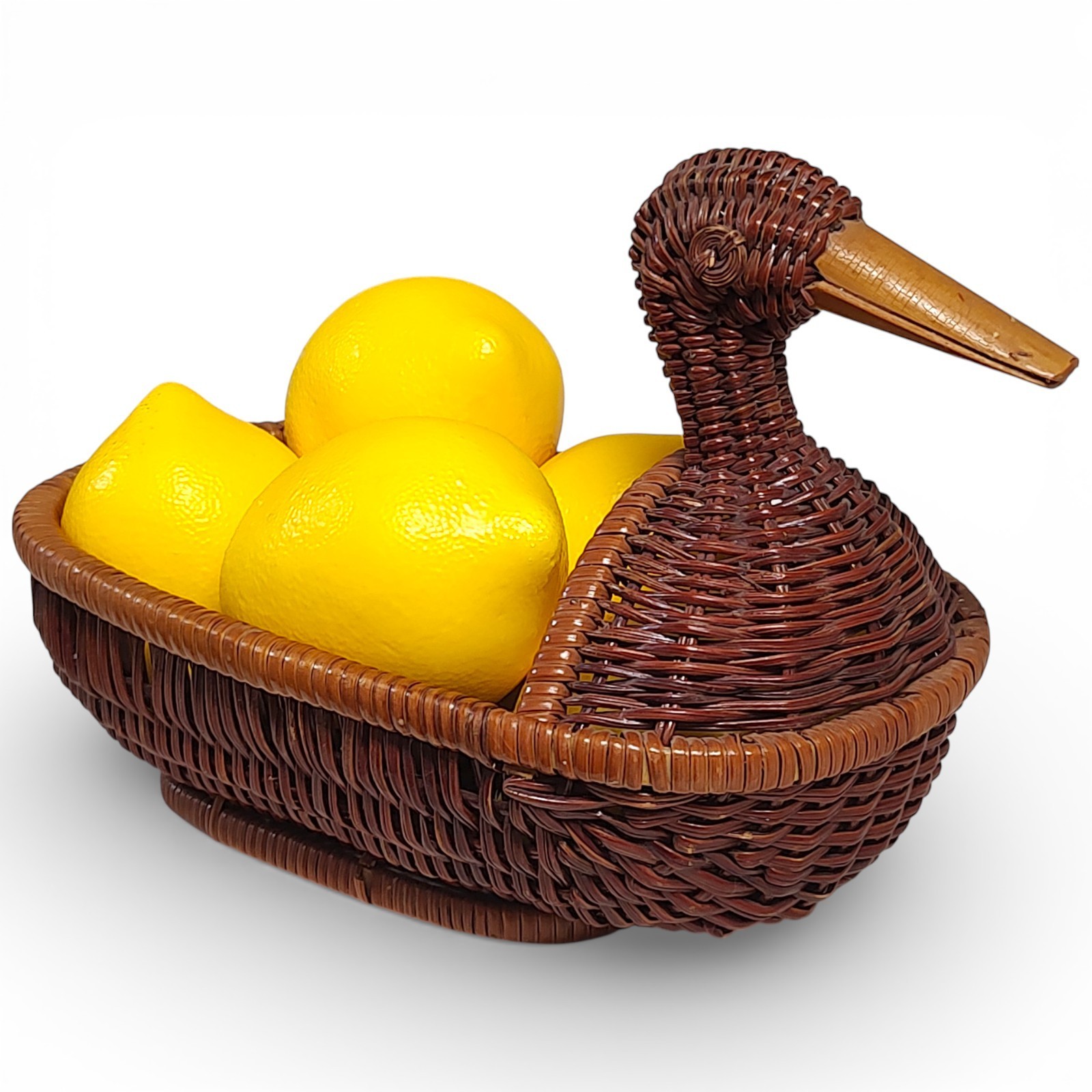 VTG Small Rattan Duck Shaped Basket 6″x 8″ 5″ Sorry, Lemons Not Included