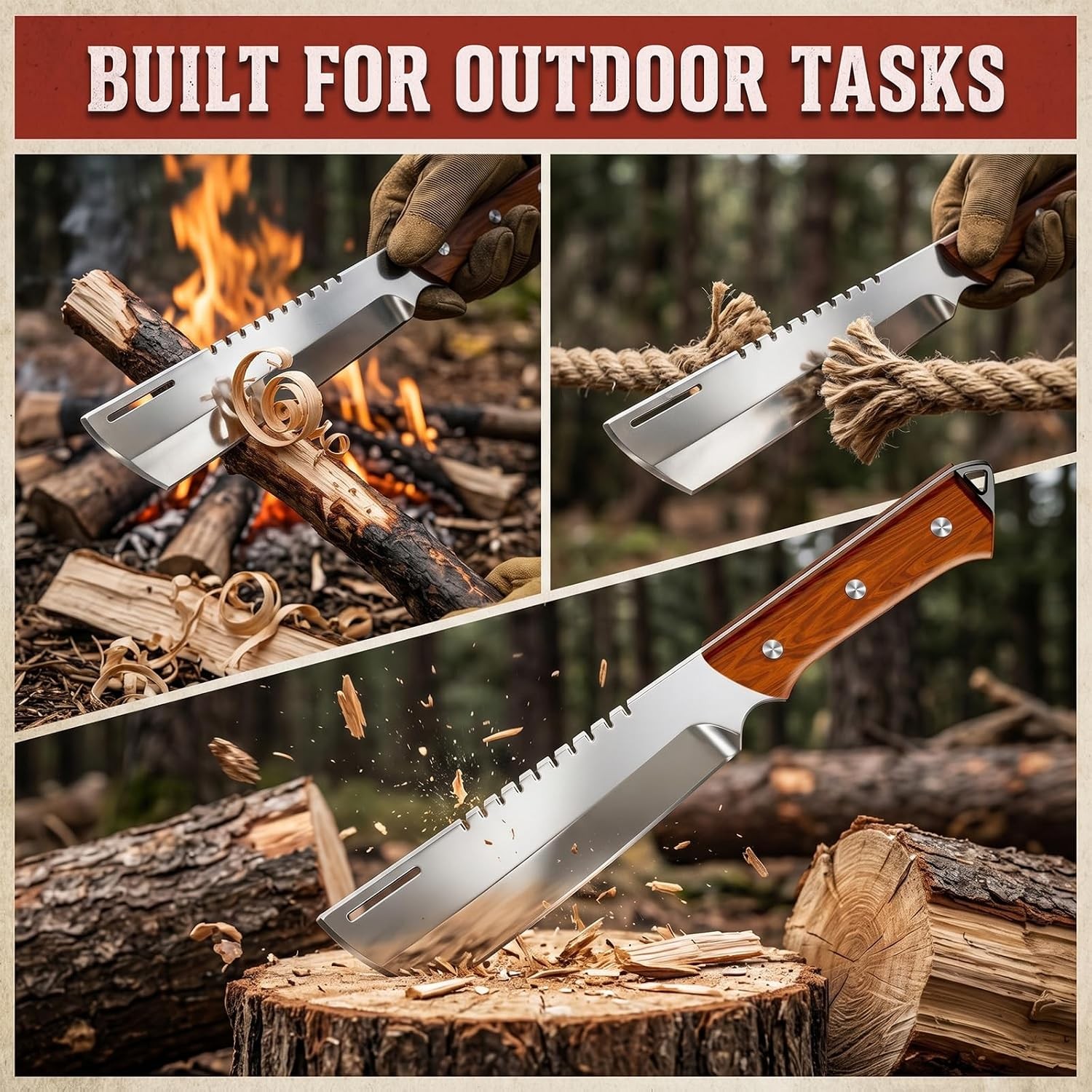 Full Tang Machete for Cutting Trees Heavy Duty Fixed Blade Knife with Sheath