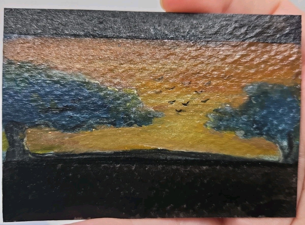 Original ACEO Sunset Desert Watercolor Painting Landscape OOAK Signed 3.5×2.5″