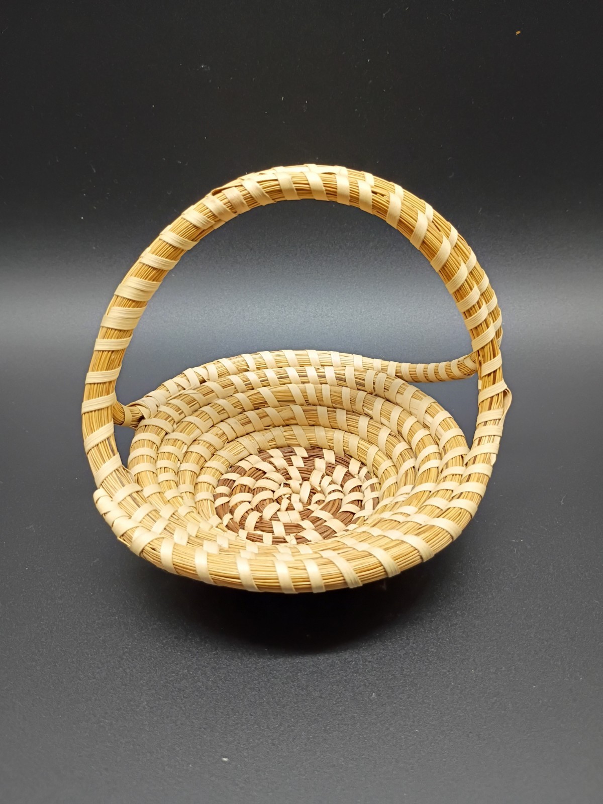 Vintage Handmade Mini South Carolina Sweet Grass Gullah Basket Folk Art