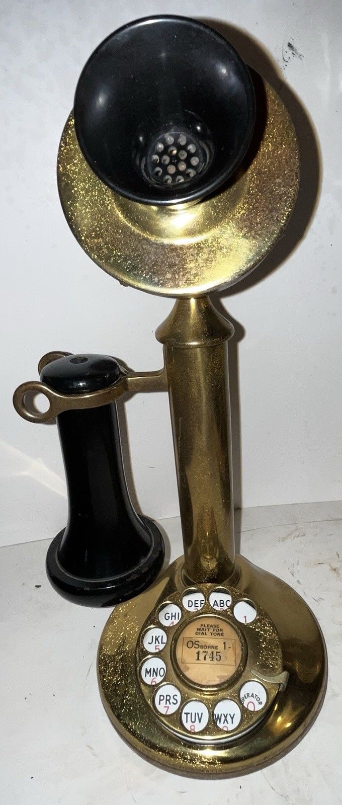 Antique Western Electric 1919 BRASS CANDLESTICK TELEPHONE ROTARY Dial Cord Nice