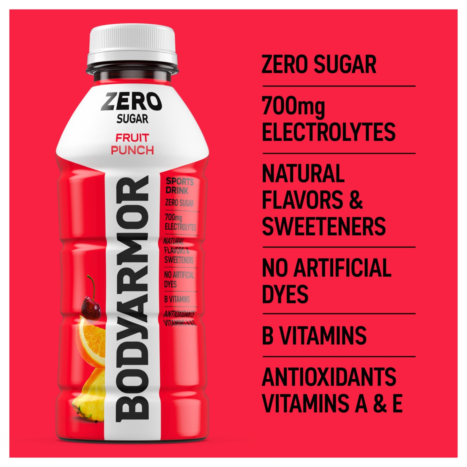 BODYARMOR ZERO Sugar Fruit Punch, Free Sports 16 Ounce (Pack of 12)