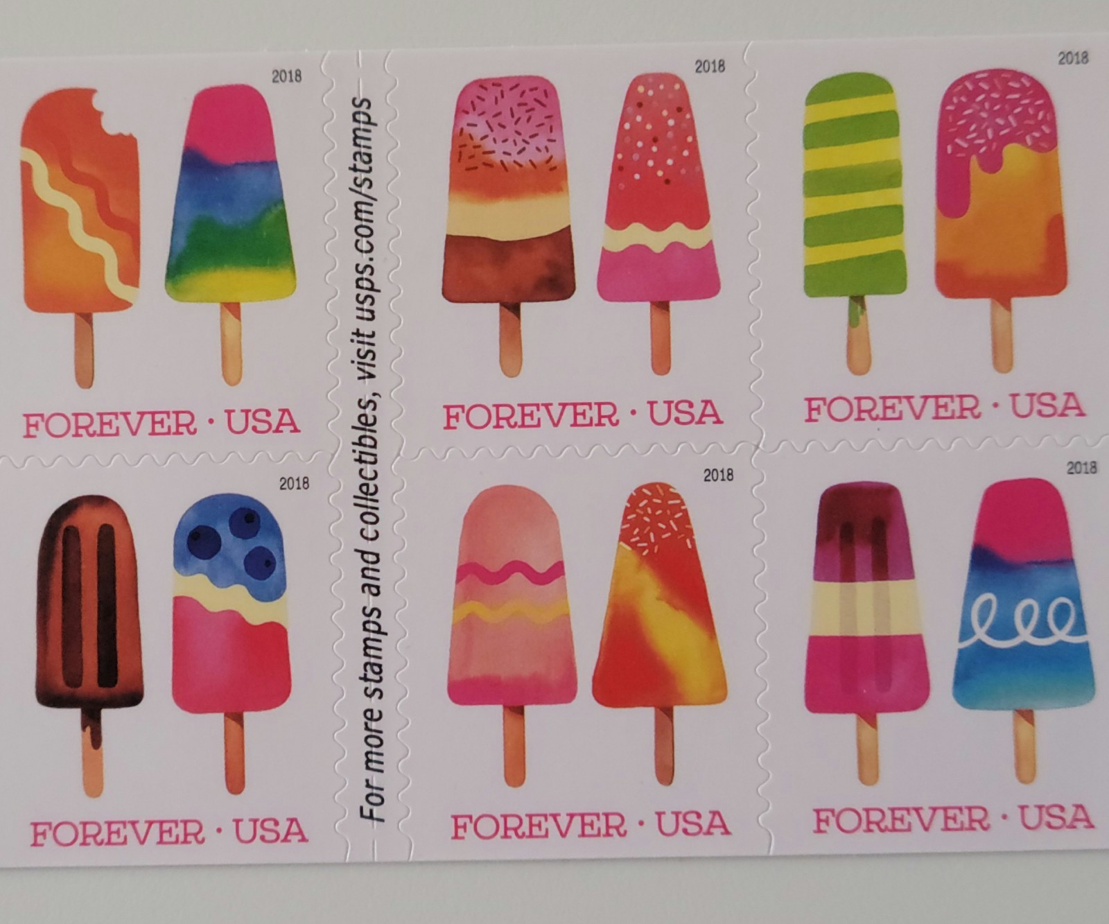 2018 USPS SHEET OF 20 FIRST CLASS LETTER STAMPS FROZEN TREATS