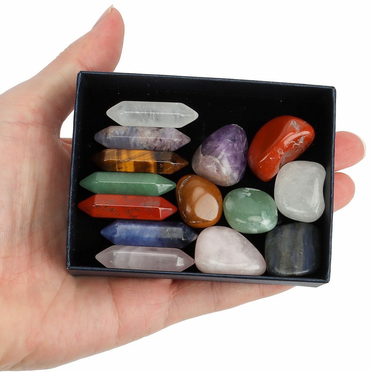 14Pc Chakra Natural Gem Stone Set Single Point Healing Wand Reiki Quartz Crystal
