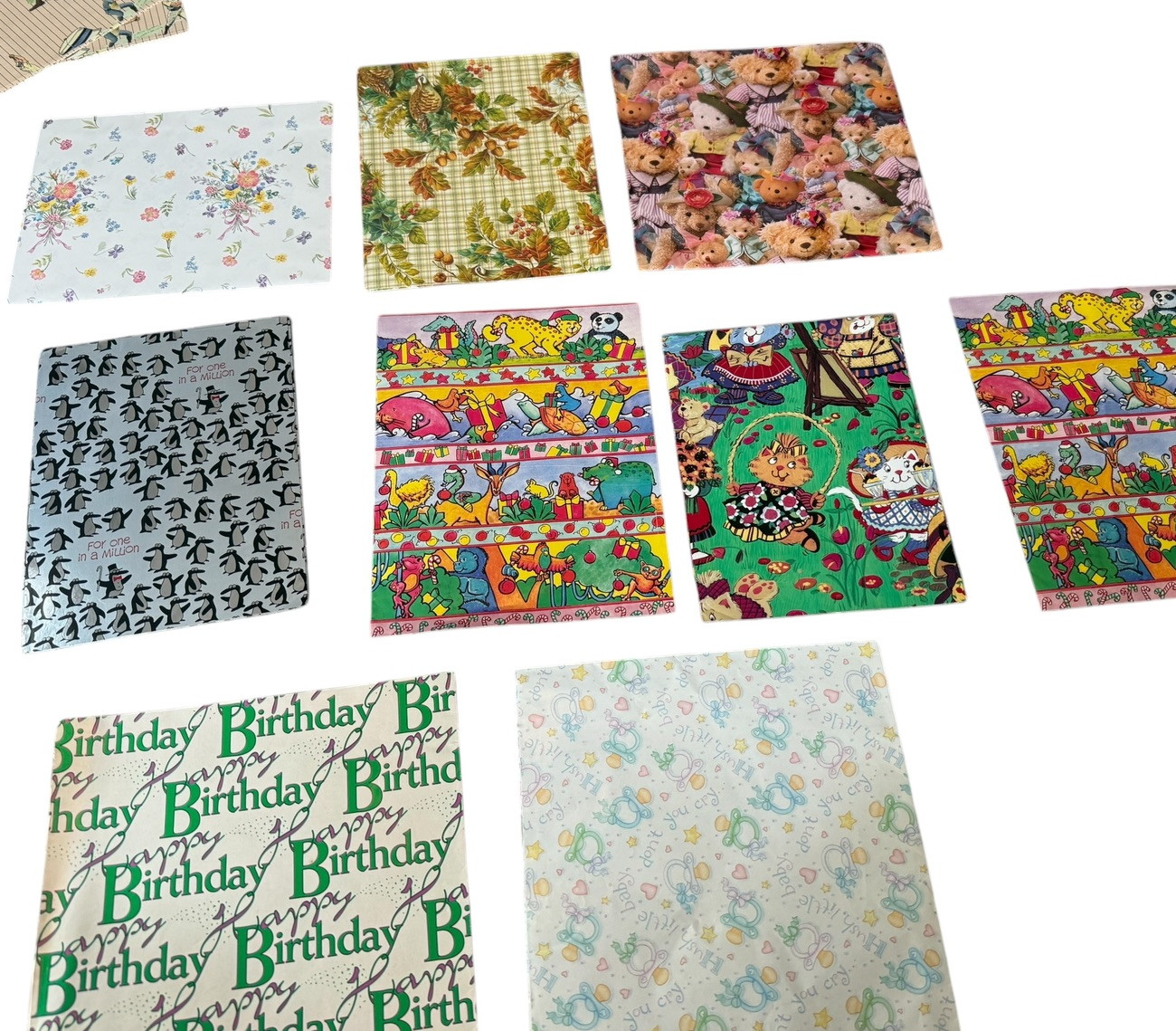Vintage Wrapping Paper Baby Shower Kids Birthday All Occasion Gift Wrap 8 Pieces