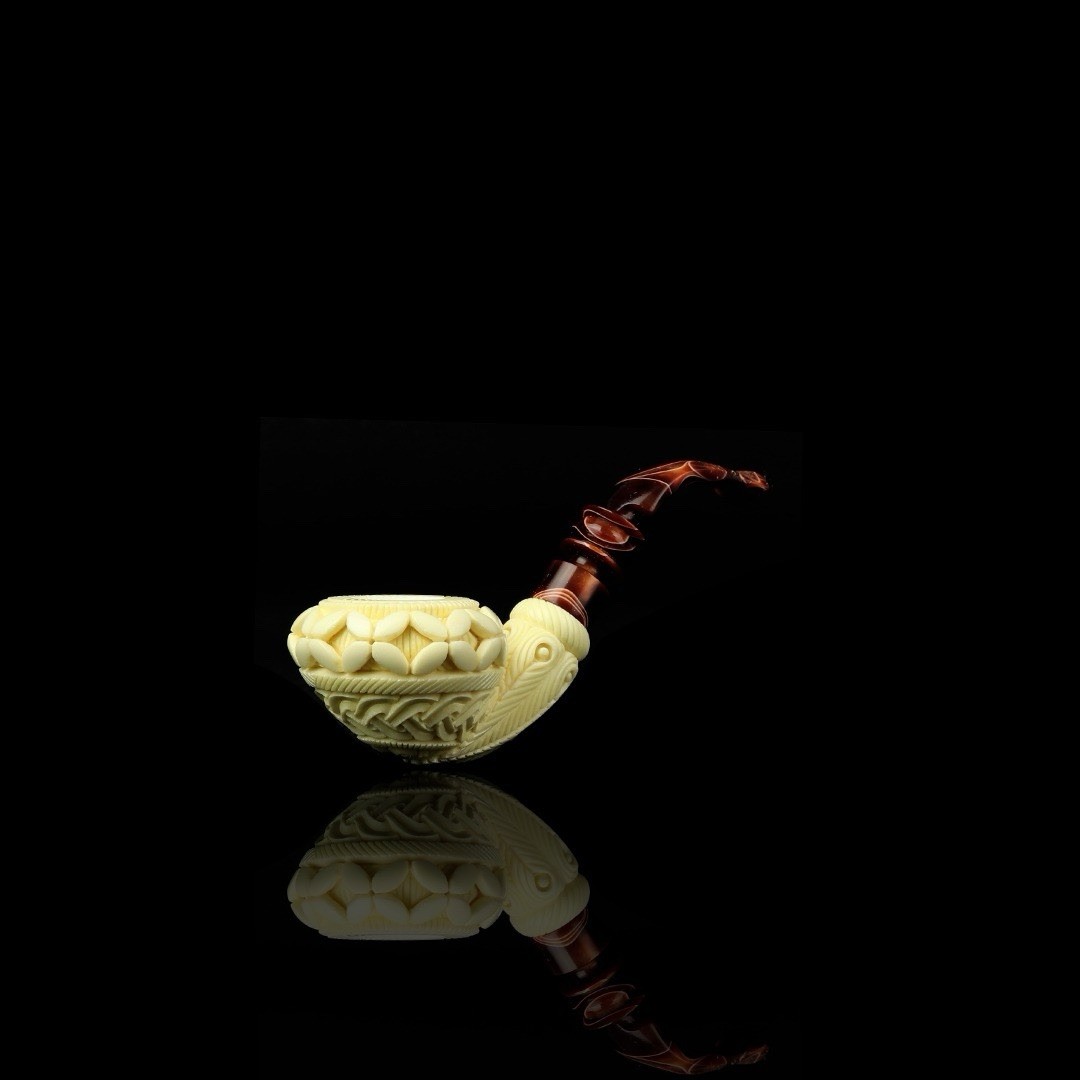 Ornate Squat Rhodesian Pipe BLOCK MEERSCHAUM-NEW Handmade Case#1549