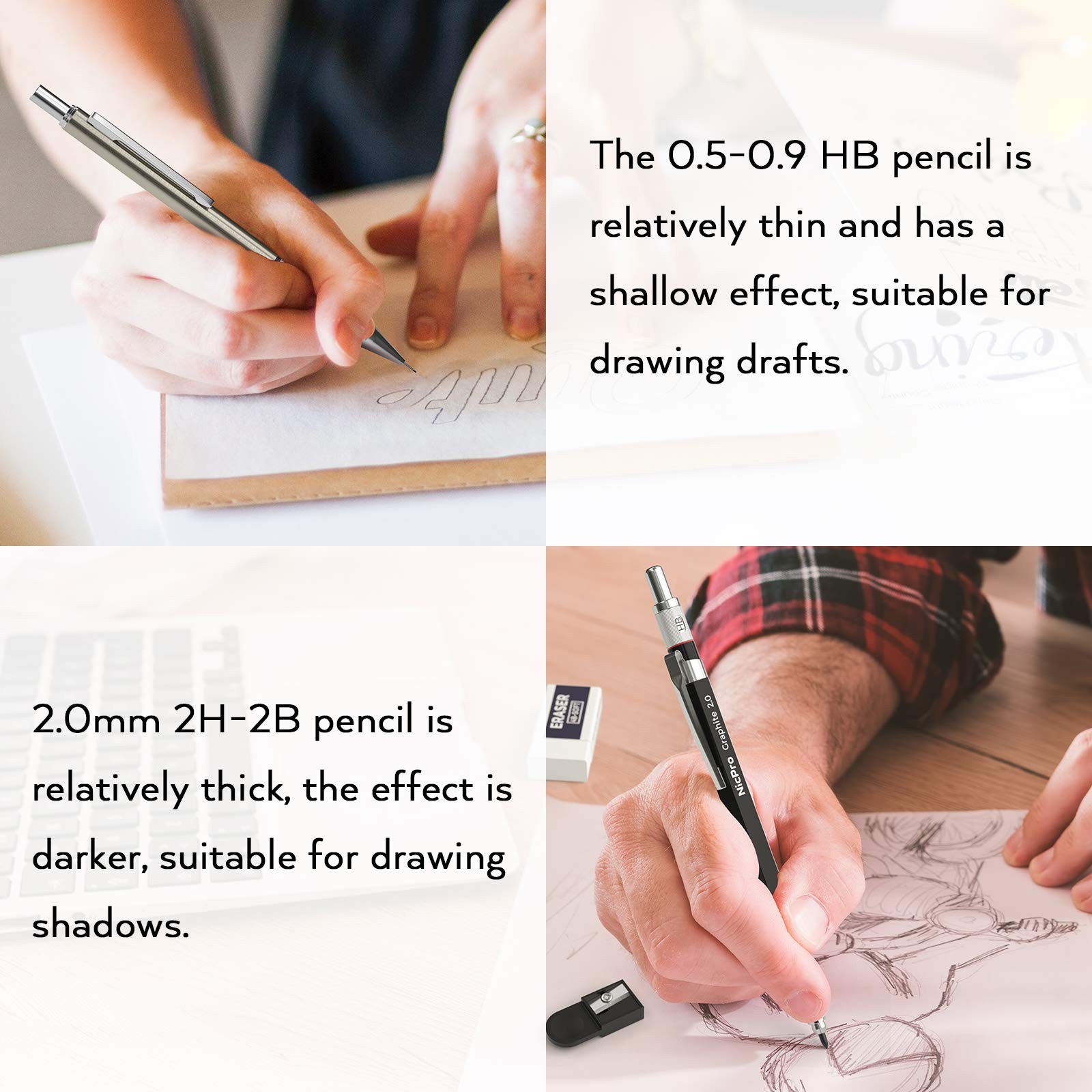 6PCS Art Mechanical Pencil Set, 3PCS Metal Drafting Pencil 0.5 mm & 0.7 mm & …