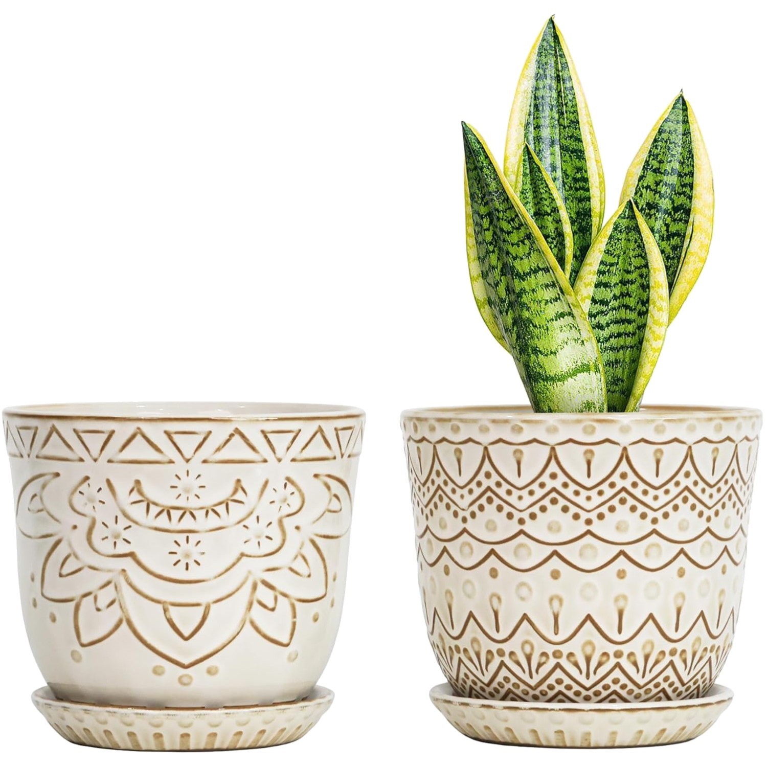 Elegant Beaded Ceramic Flower Pots 6 Inch Set – Drainage Hole & Saucer Included