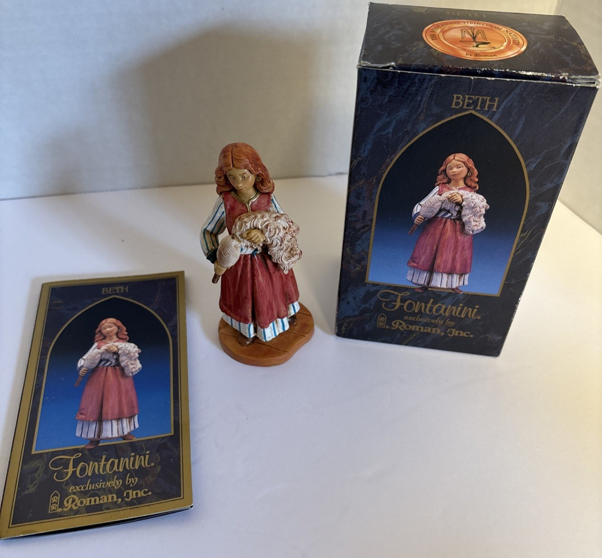 1998 Fontanini Nativity Figure BETH Wool Spinner Christmas Heirloom Roman 5″
