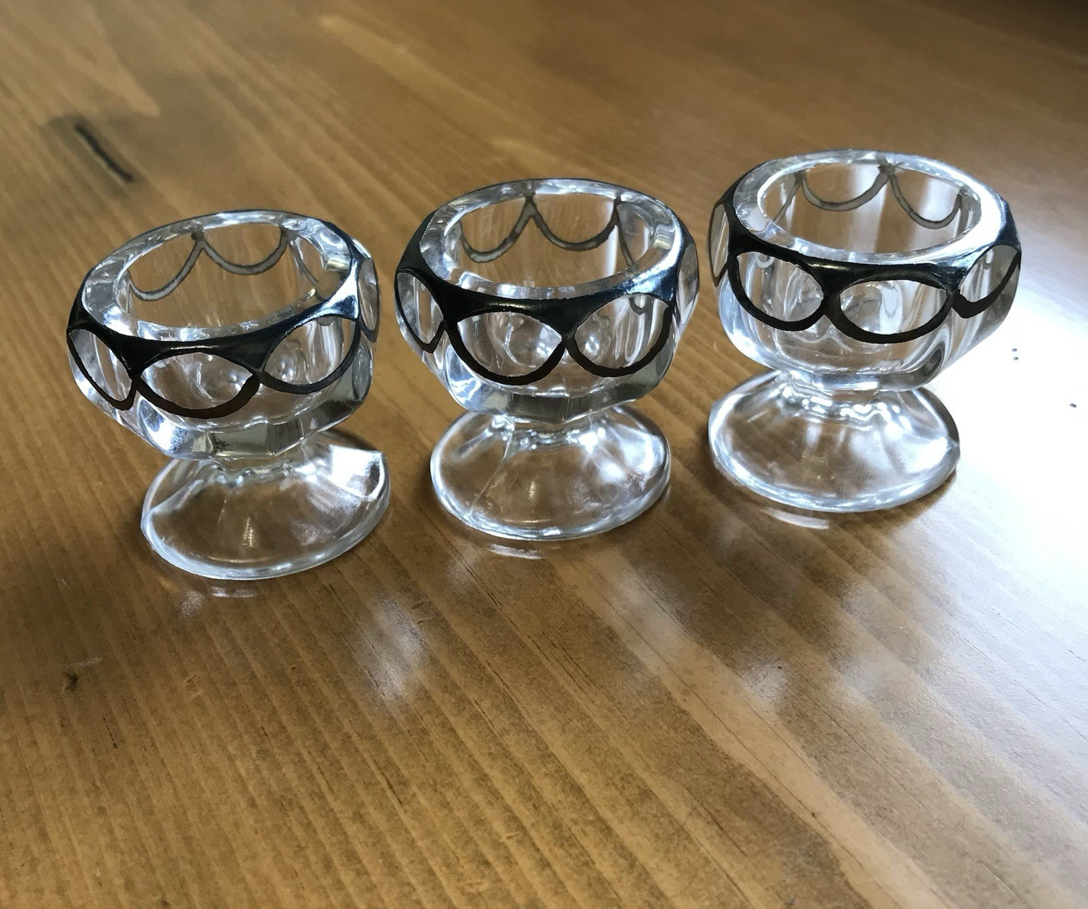 💎 Set 3 Vintage Duncan Miller 2957 EAPG Glass Pedestal Open Salt Cellars Mint