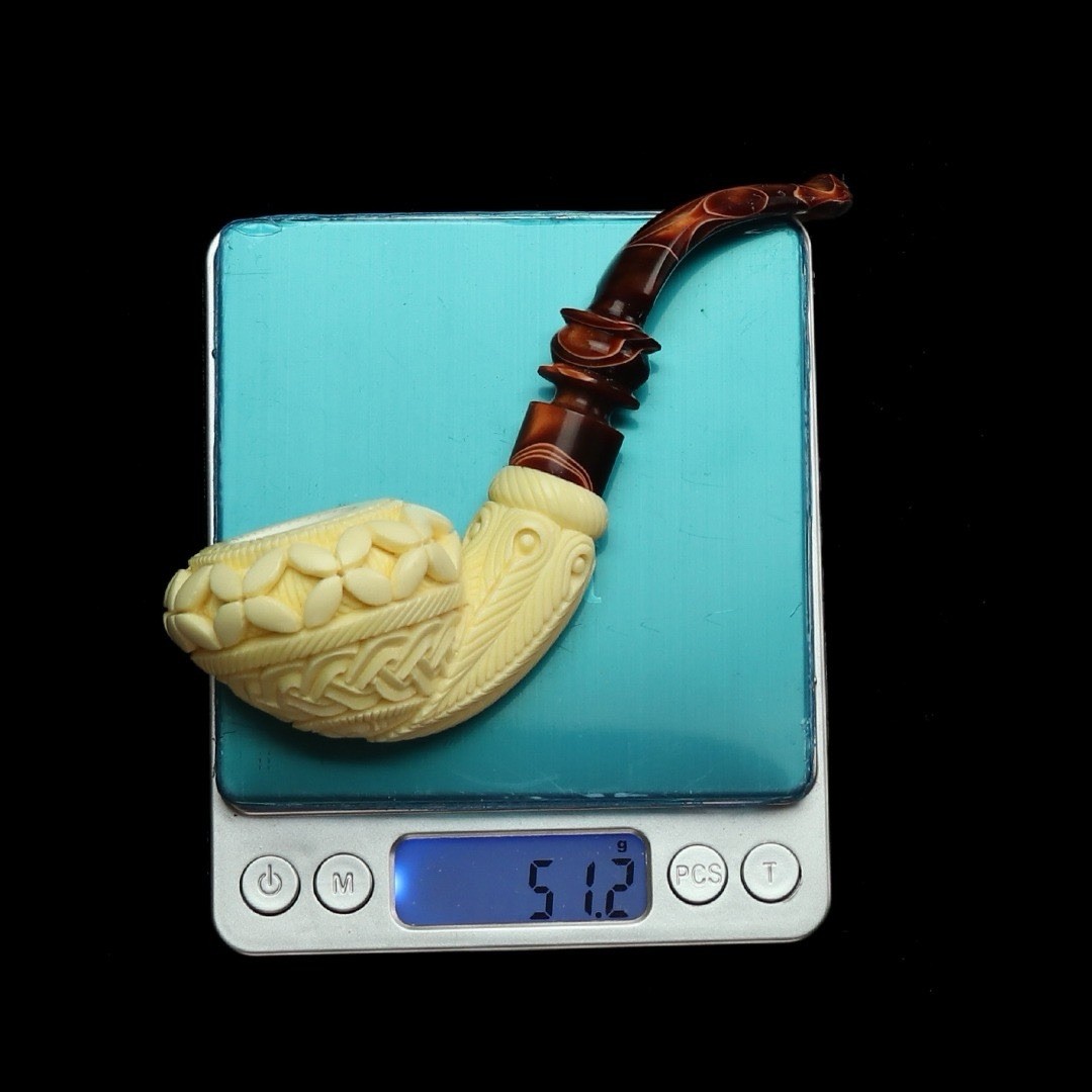 Ornate Squat Rhodesian Pipe BLOCK MEERSCHAUM-NEW Handmade Case#1549