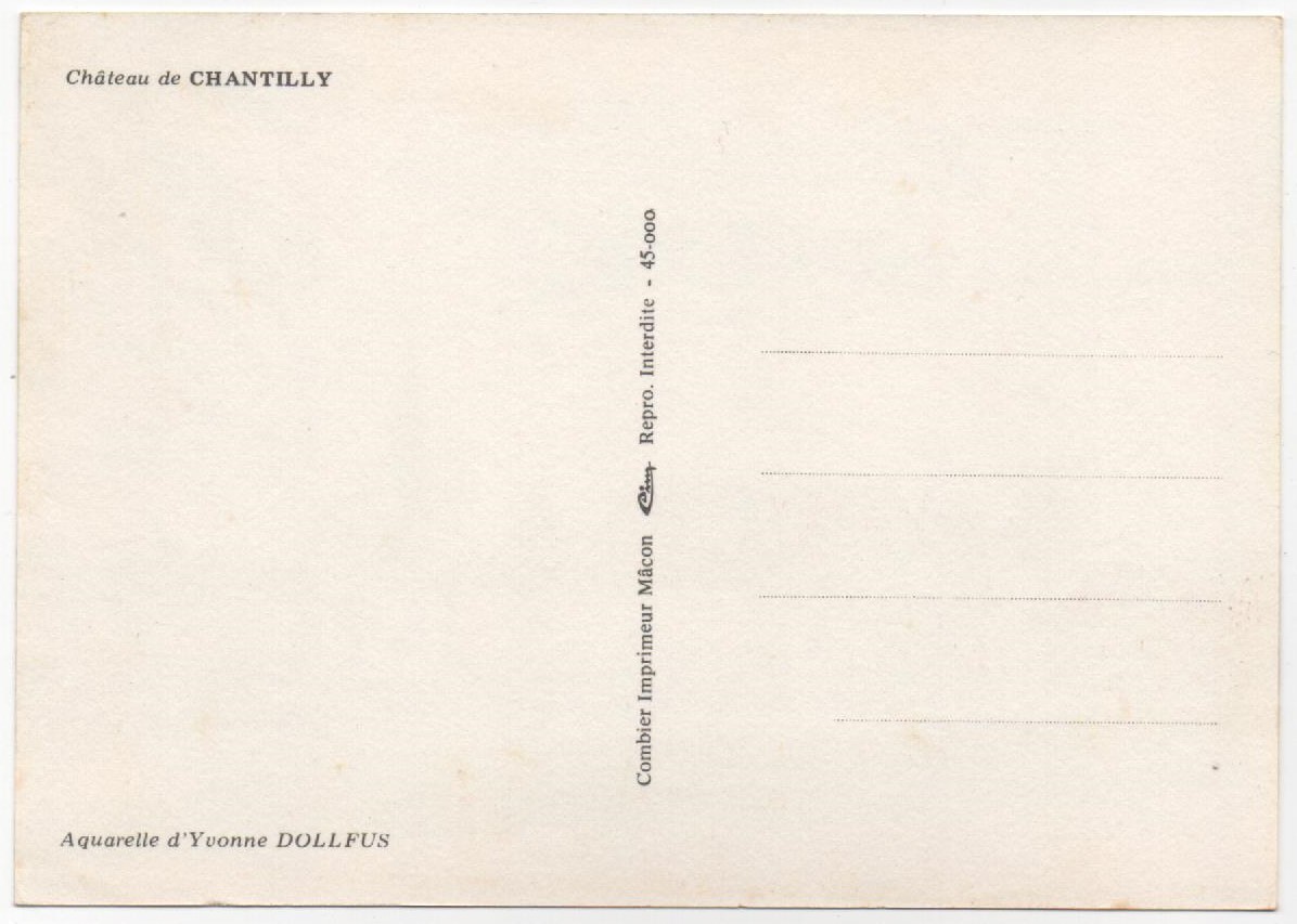 CHANTILLY, OISE, FRANCE Artist Signed “DOLLFUS” Postcard CHATEAU de CHANTILLY