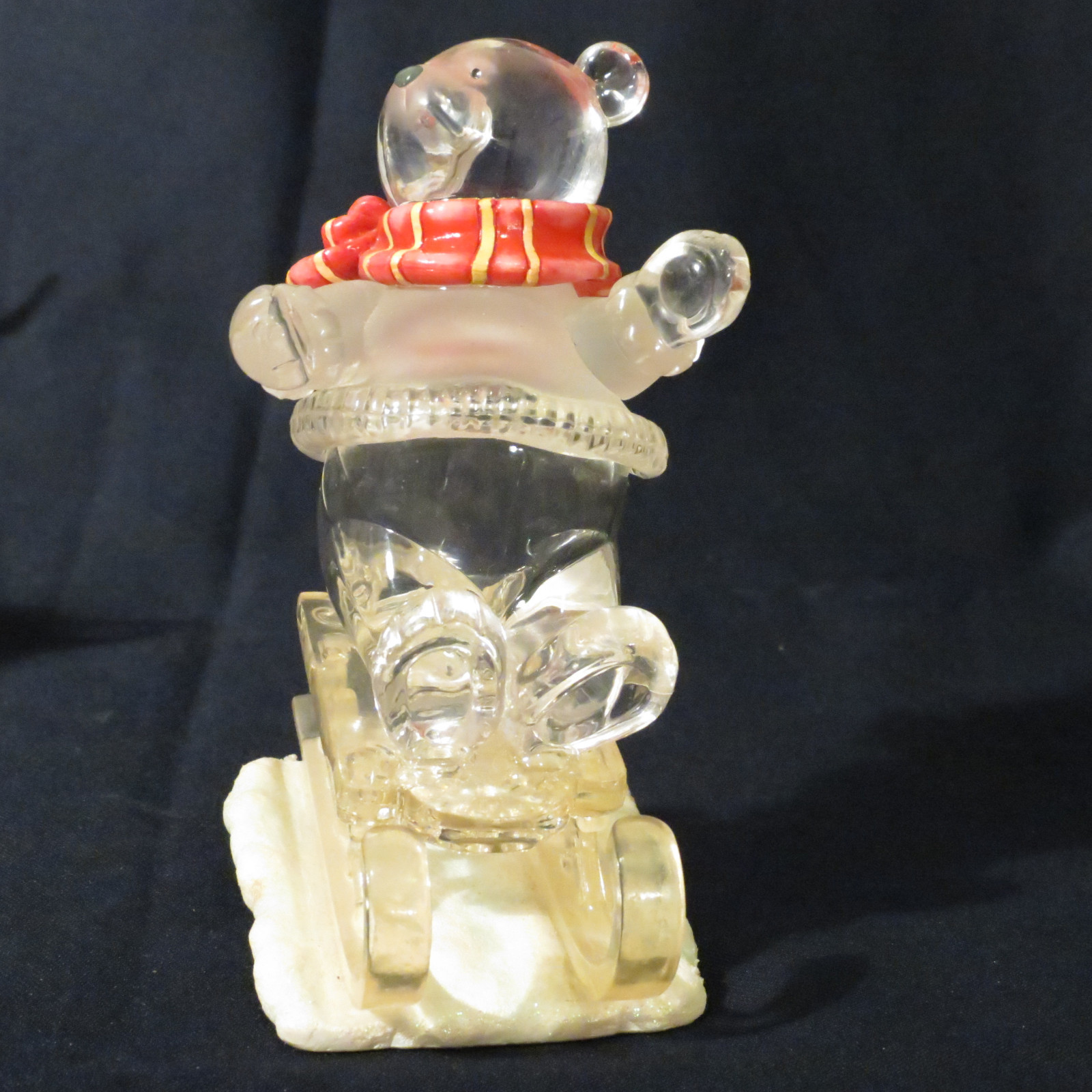 Christmas or Winter Acrylic Clear Teddy Bear Figurine on Sled