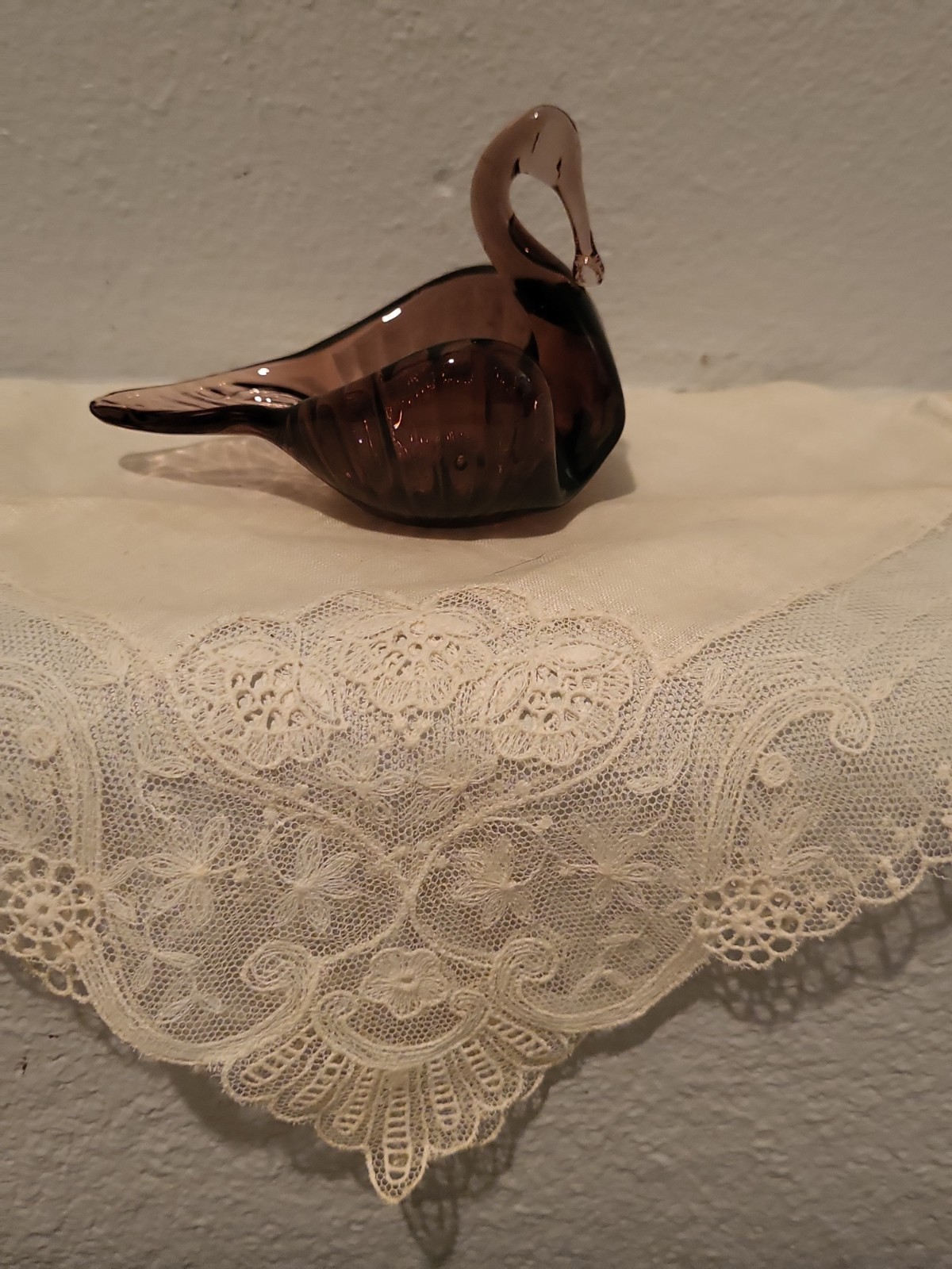 Vintage Purple Hand Blown Swan Dish Glass Collectible Amethyst Color