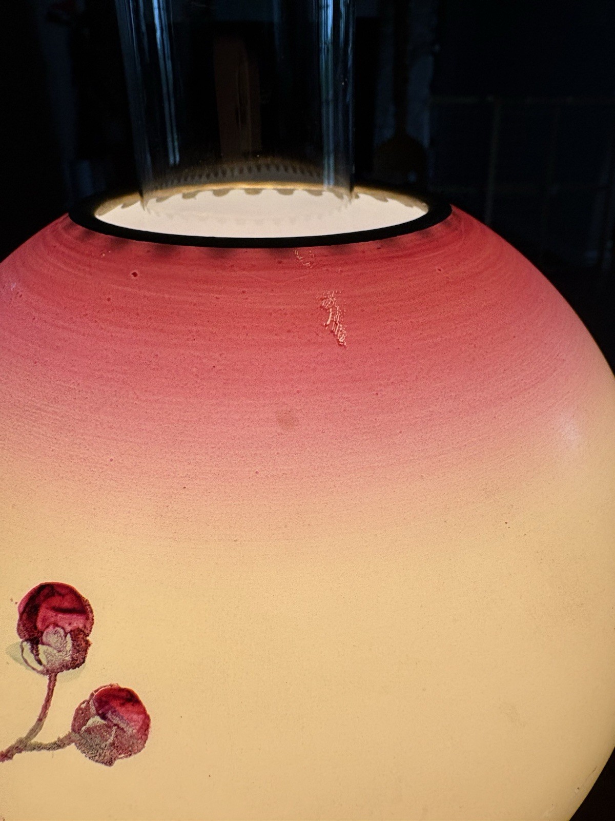 Antique Parlor Lamp Hand Painted Pale Pink Yellow & Burgundy-Oil To Electric!
