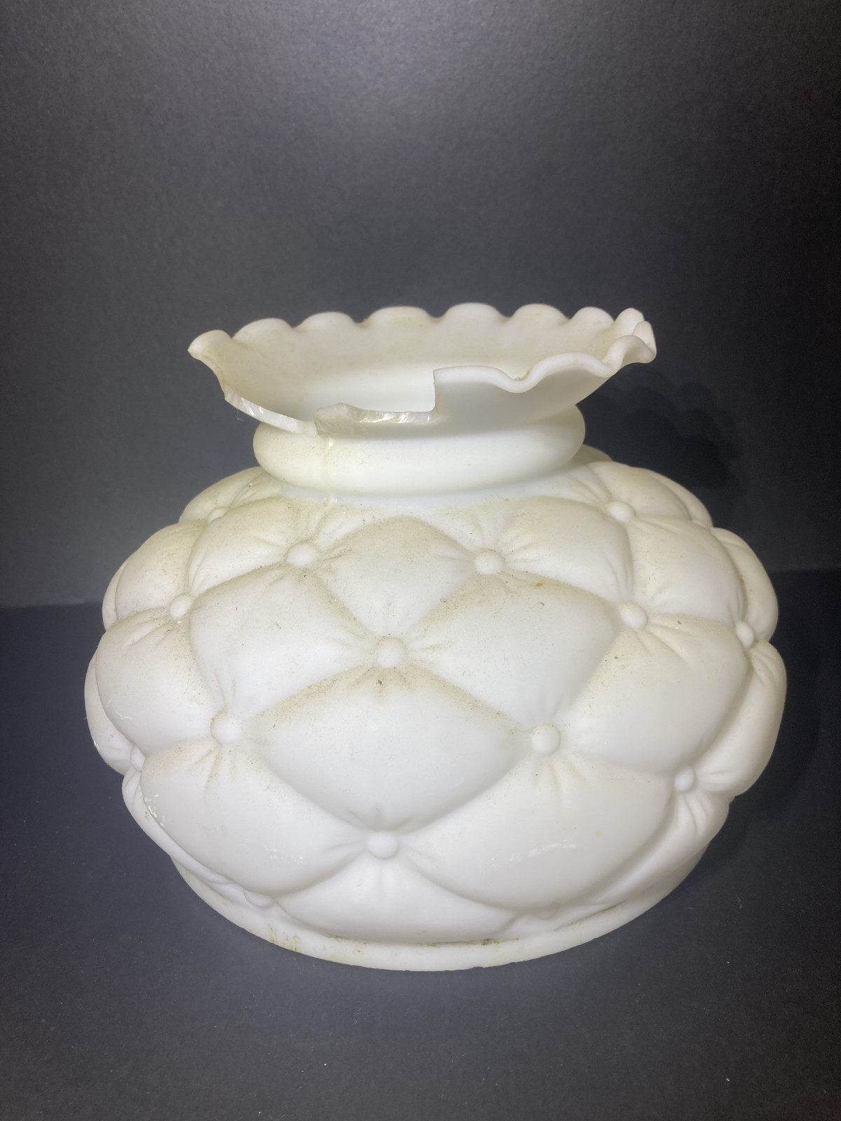 Vintage Fenton Quilted White Milk Glass Lamp Shade Ruffled
