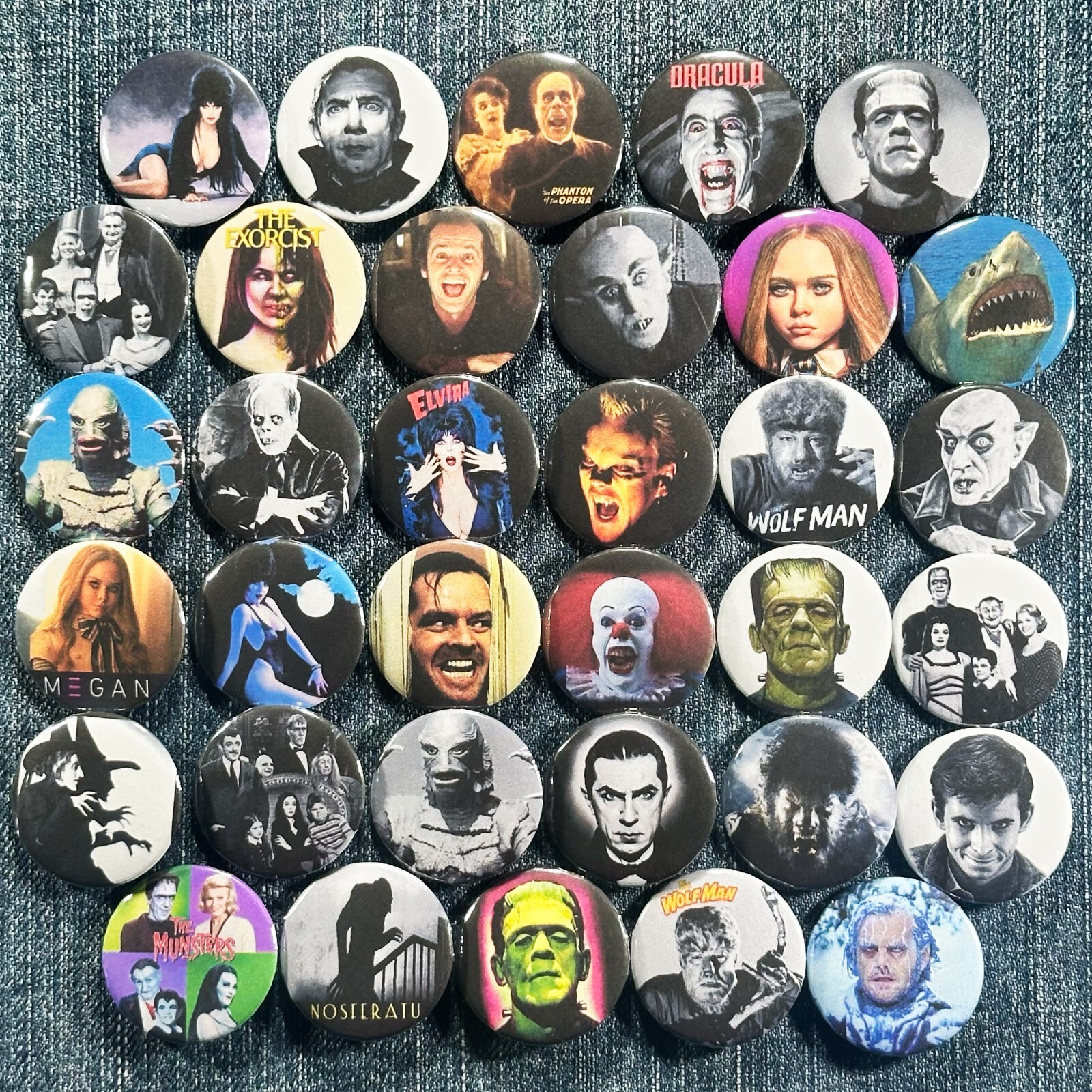 Horror Movie Halloween 1″ Pinback Buttons Ghost Monster Scary Slasher, 50 Pins