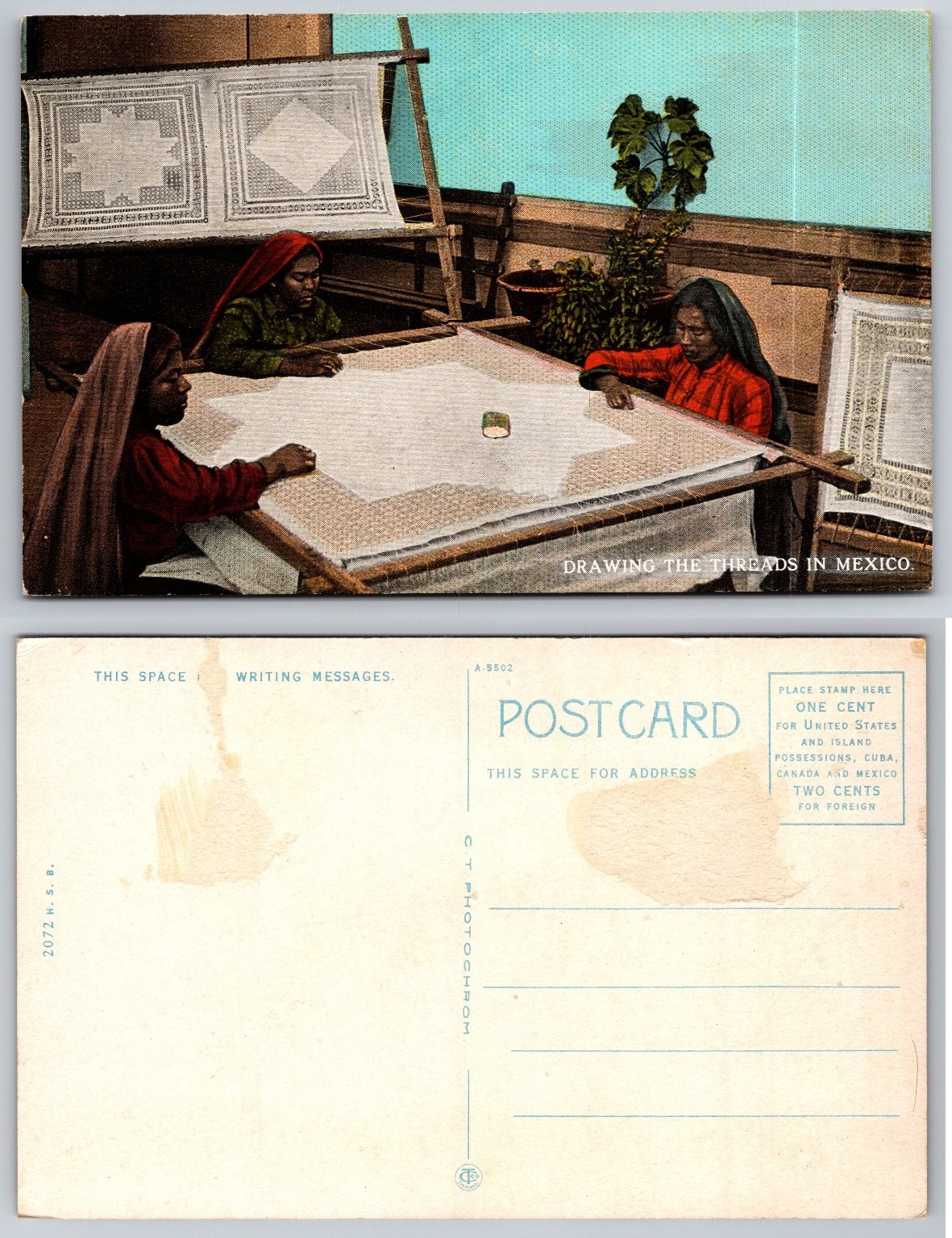 Vintage Mexico Postcard Women Drawing Threads Lacemaking Photochrom