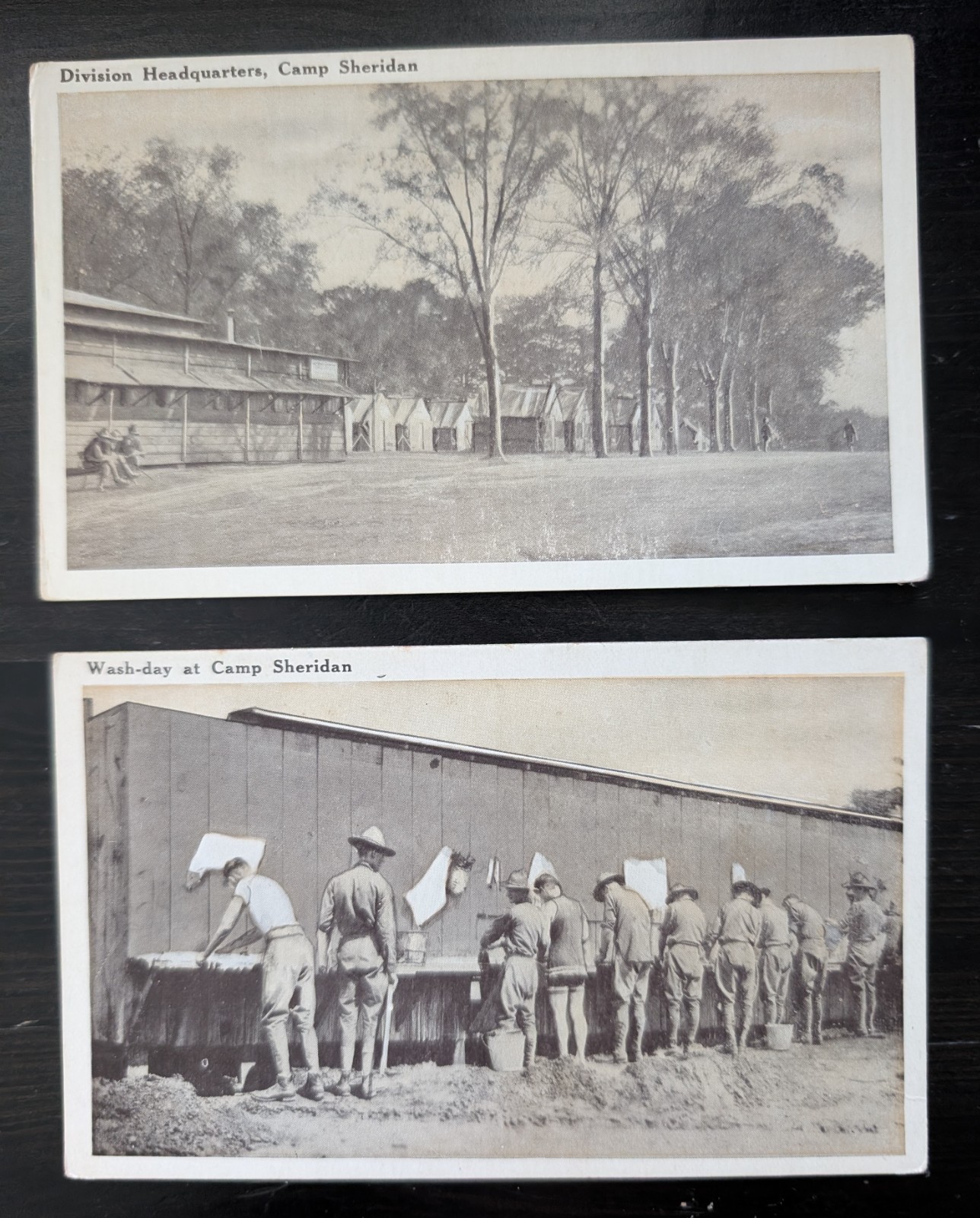 Set of 2 Camp Sheridan Wash Day & Headquarters Montgomery Alabama WWI Postcards