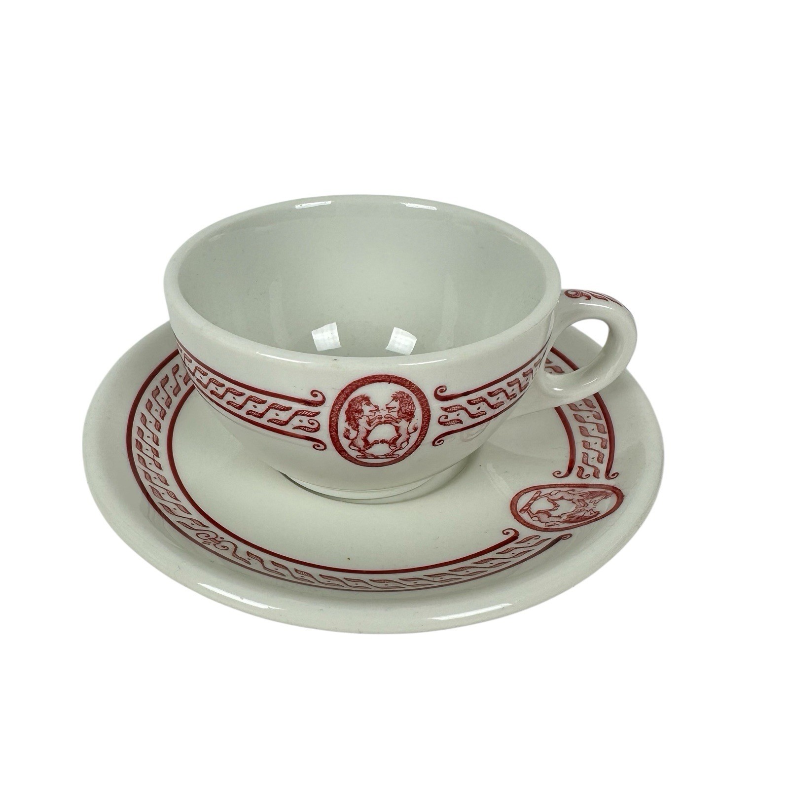 Vtg Jackson Vitrified China Lion Motif Kosher Tea Cup & Saucer Hotel Red 30s 40s