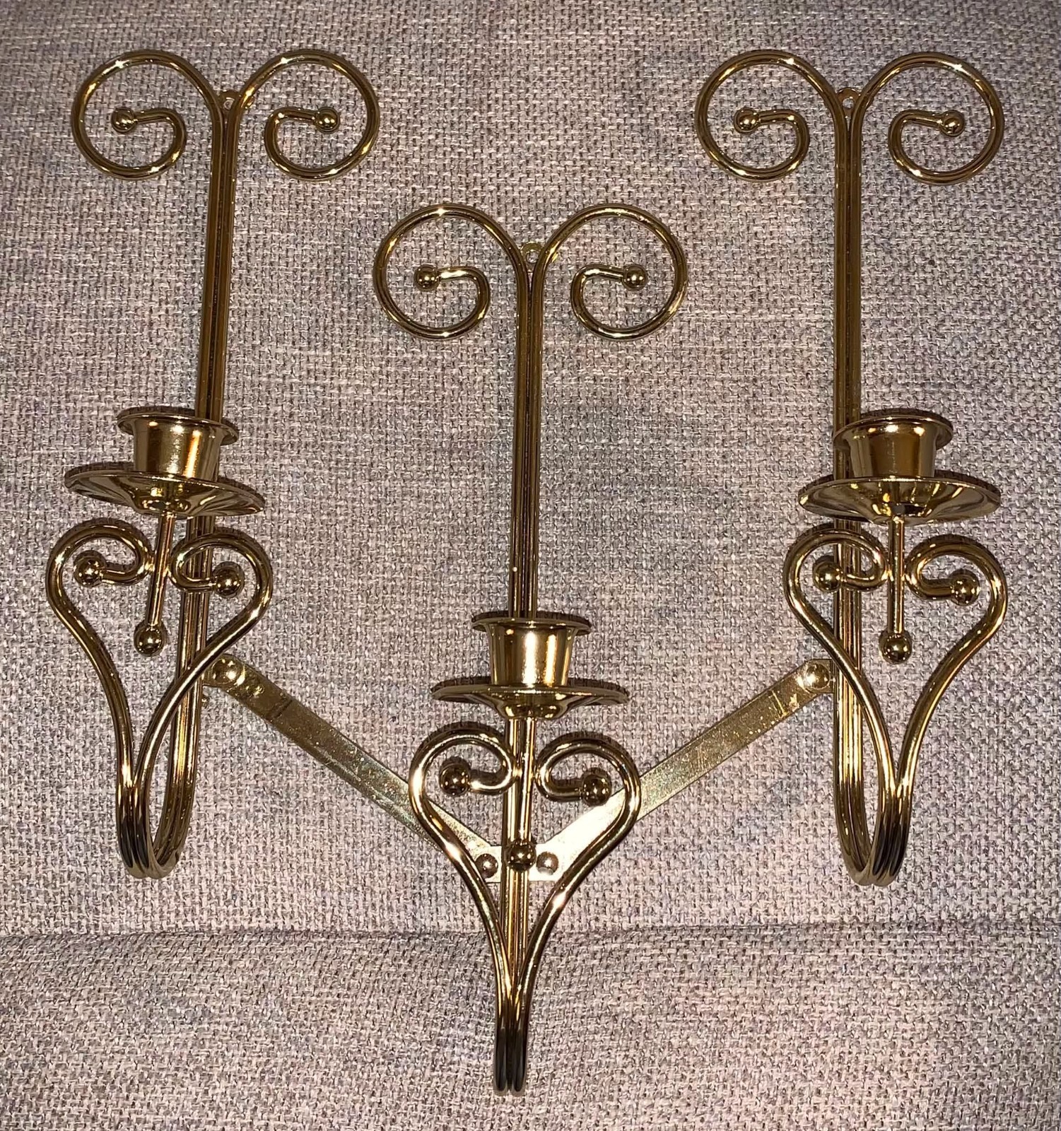 VTG Homco Home Interiors Gold-tone Adjustable / Folding 3-Candle Wall Sconce