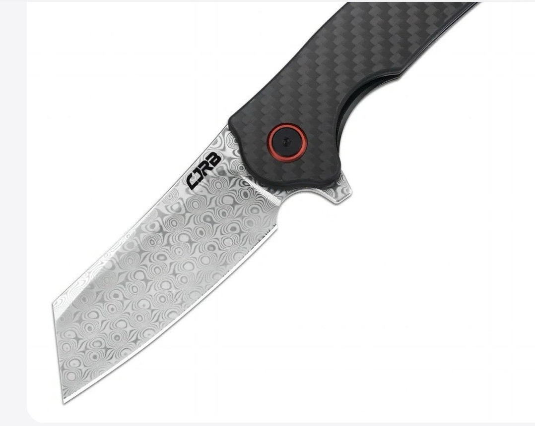 CJRB Crag J1904 Rose Damascus Cleaver Plain Edge Carbon Fiber Handle