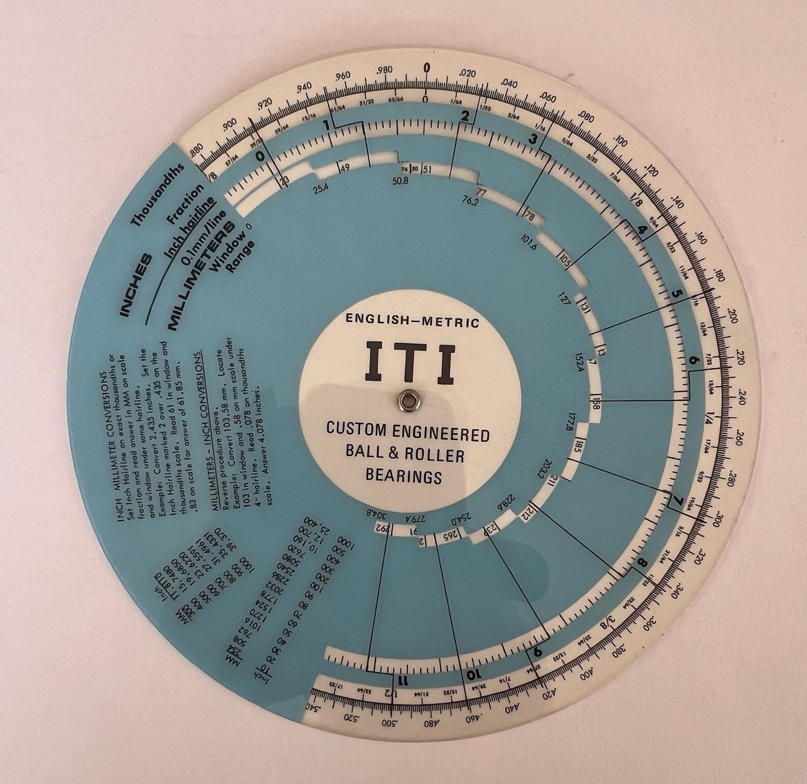 English-Metric Conversion Wheel Calculator Engineering Tool ITI Ball & Roller