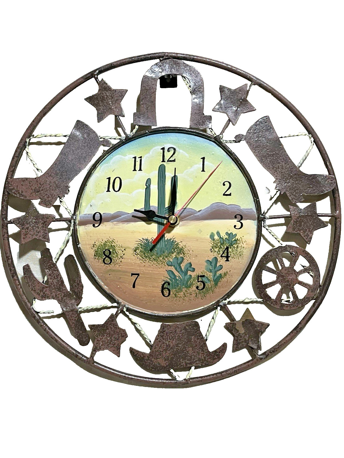 Rustic Western Boot Hat Saddle Sheriff Star Die-Cut Metal Wall Clock