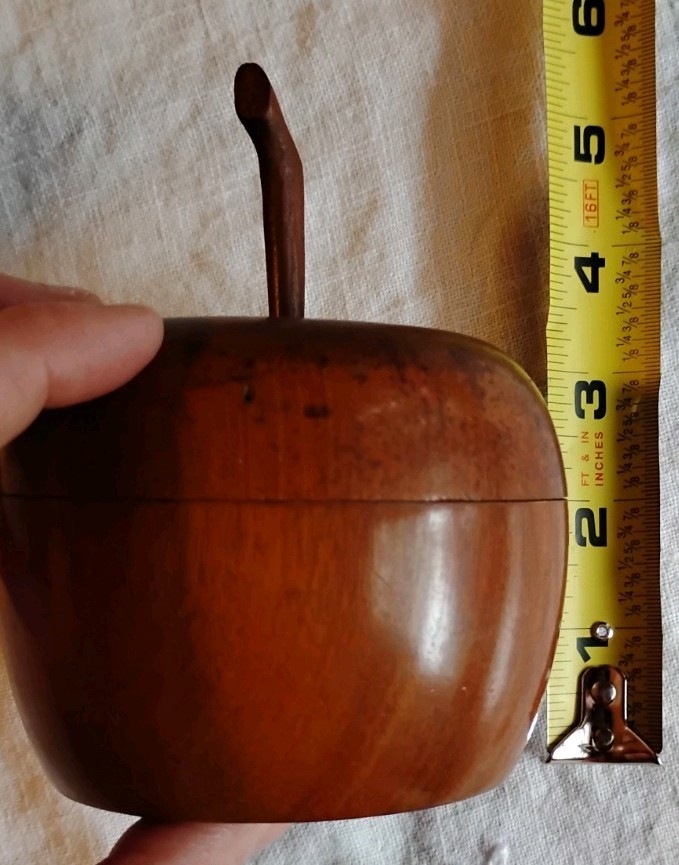 VTG Antique Wood Apple Fruit Shape Tea Caddy/ Trinket Storage Box